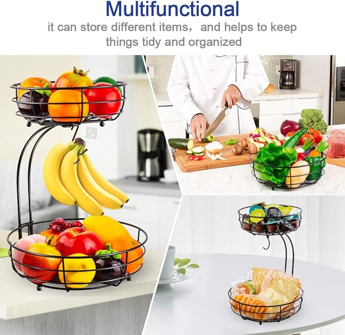 Auledio Iron 2-Tier Countertop Fruit Vegetables Basket Bowl Storage