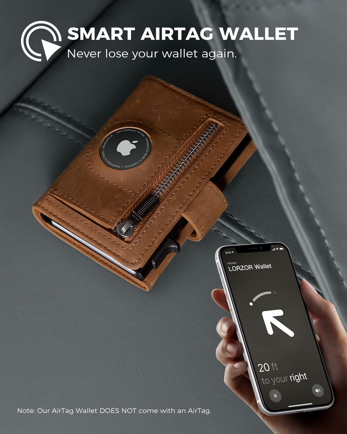 DODENSHA AirTag Wallet, RFID Blocking Genuine Leather Pop Up Credit Card Holder Wallet with Coin Pocket, ID Window, Banknote Compartment & Snap Closure