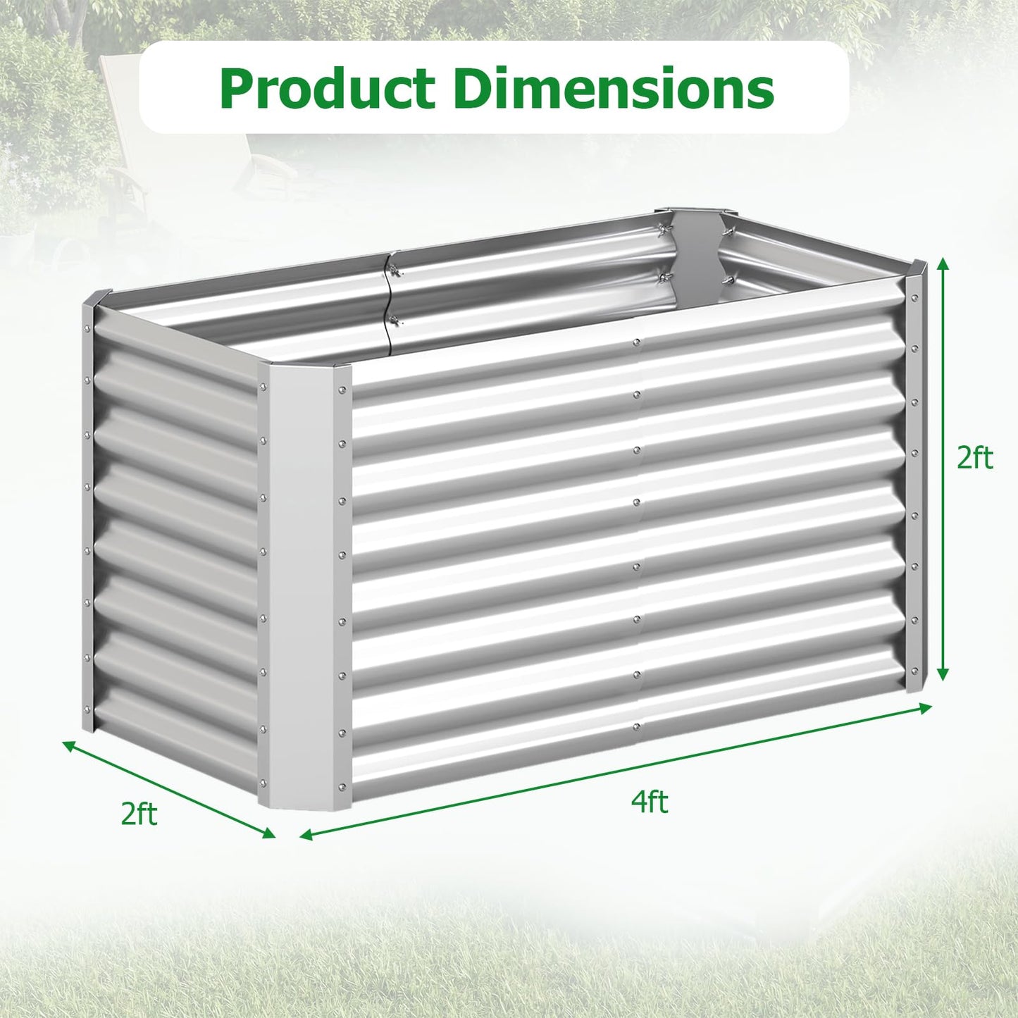Giantex 4 x 2 x 2 FT Galvanized Raised Garden Bed, Rectangular Metal Planter Box with Open-Ended Base for Sapling Vegetable Flower Fruit, Outdoor Plant Container Kit for Patio & Lawn, Sliver
