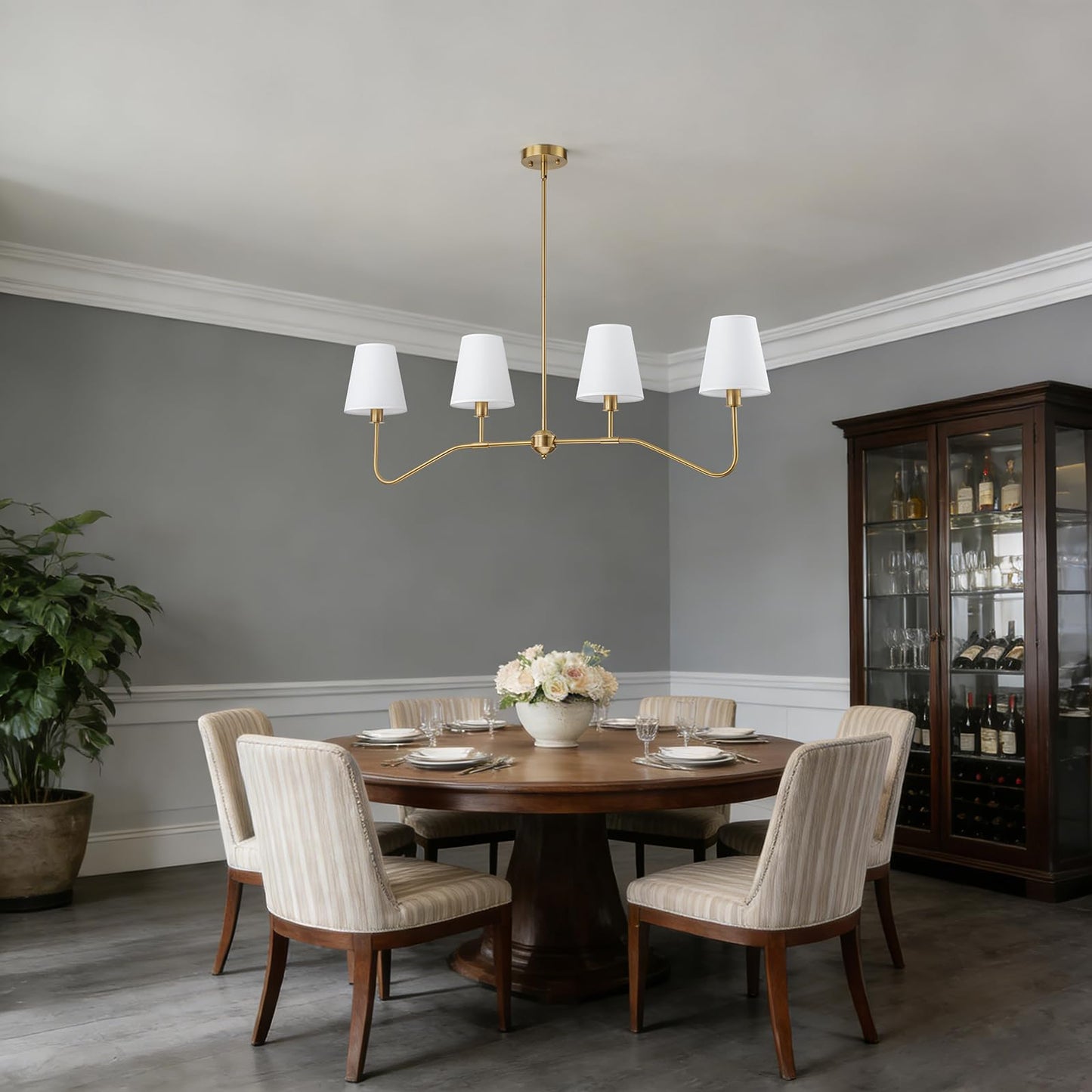 2-Pack Brass Gold Chandeliers Set, 6-Light Modern Fabric Shade Chandelier and 4-Light Linear Kitchen Island Lighting, Antique Classic Hanging Light Fixtures for Dining Room, Living Room Kitchen