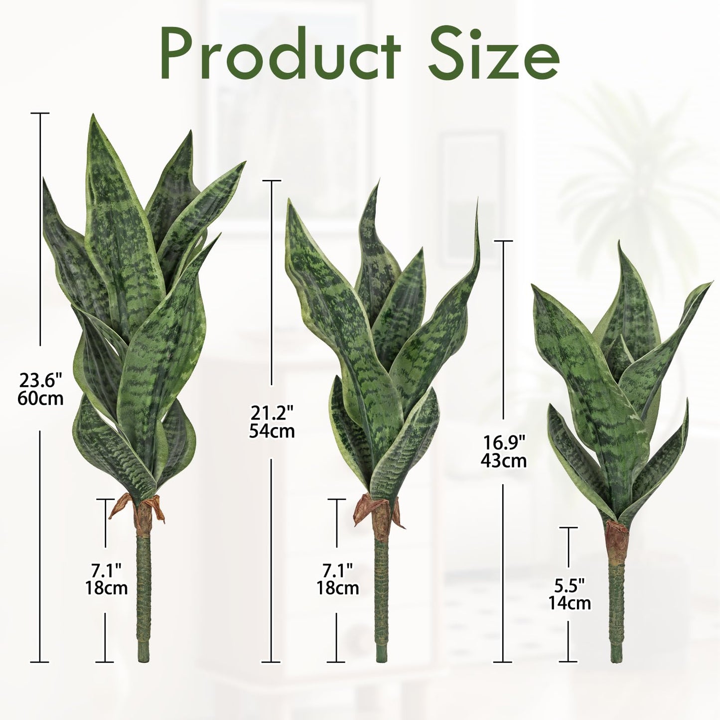 Unpotted Artificial Snake Plant Faux Sansevieria Leaf Single Stem Fake Agave Greenery Realistic Plastic Plant for Home Office Garden Indoor Outdoor Decor