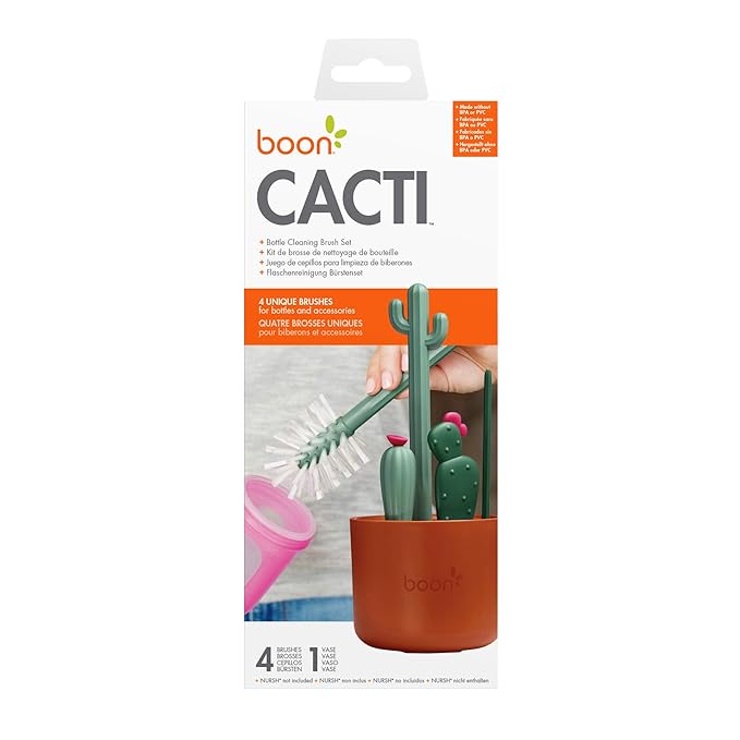 Boon Cacti Bottle Cleaning Brush Set, Terracotta, 4 Piece Set