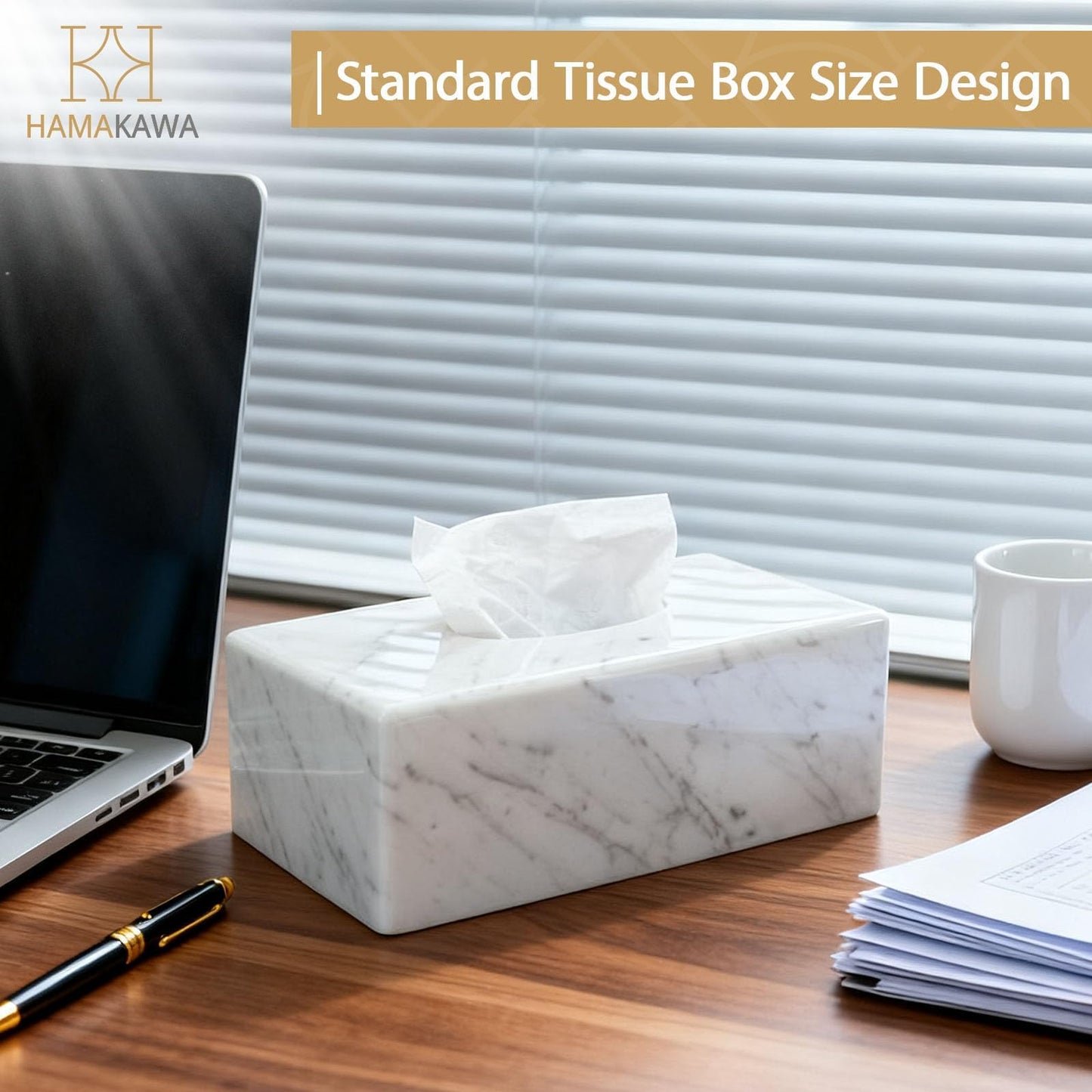 HAMAKAWA Natural Marble Tissue Box Cover, Carrara White Tissue Organizer 10 x 5.7 x 3.5 inch, Heavy Stone Decorative Box, Rectangle Tissue Box Holder for Home Decor, Kitchen, Bathroom, Bedroom