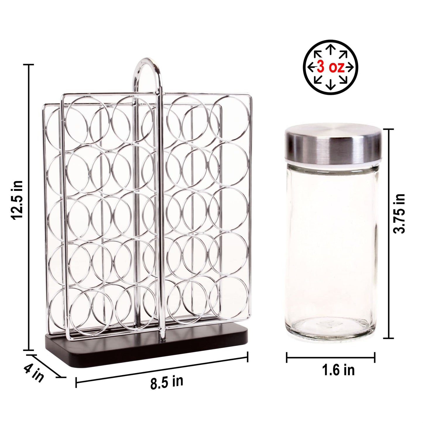 Orii 20 Jar Spice Rack Stainless Steel with Spices Included - Standing Rack Shelf Holder & Countertop Spice Rack Tower Organizer for Kitchen Spices