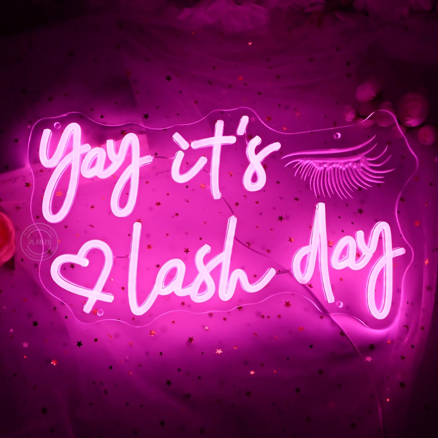 Planzo Yay It’s Lash Day Neon Sign Light for Lash Room Nail Studio Beauty Salon Pink LED Wall Sign Girl Makeup Bedroom Neon Light Wall Decor Lady Birthday Christmas Lash Tech Gift 5V USB 15.75"