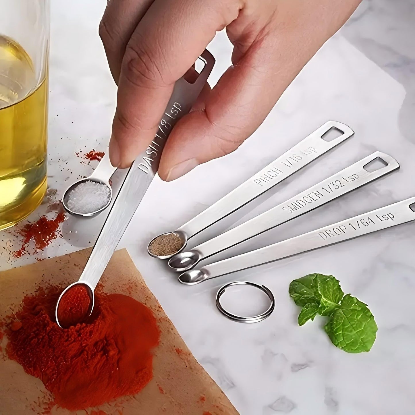 23 Pcs Stainless Steel Measuring Spoons Set with Leveler, Metal Round & Rectangular Spoons plus 5 Mini Teaspoons for Precise Cooking and Baking, Standard Sizes with Clear Engraved Markings