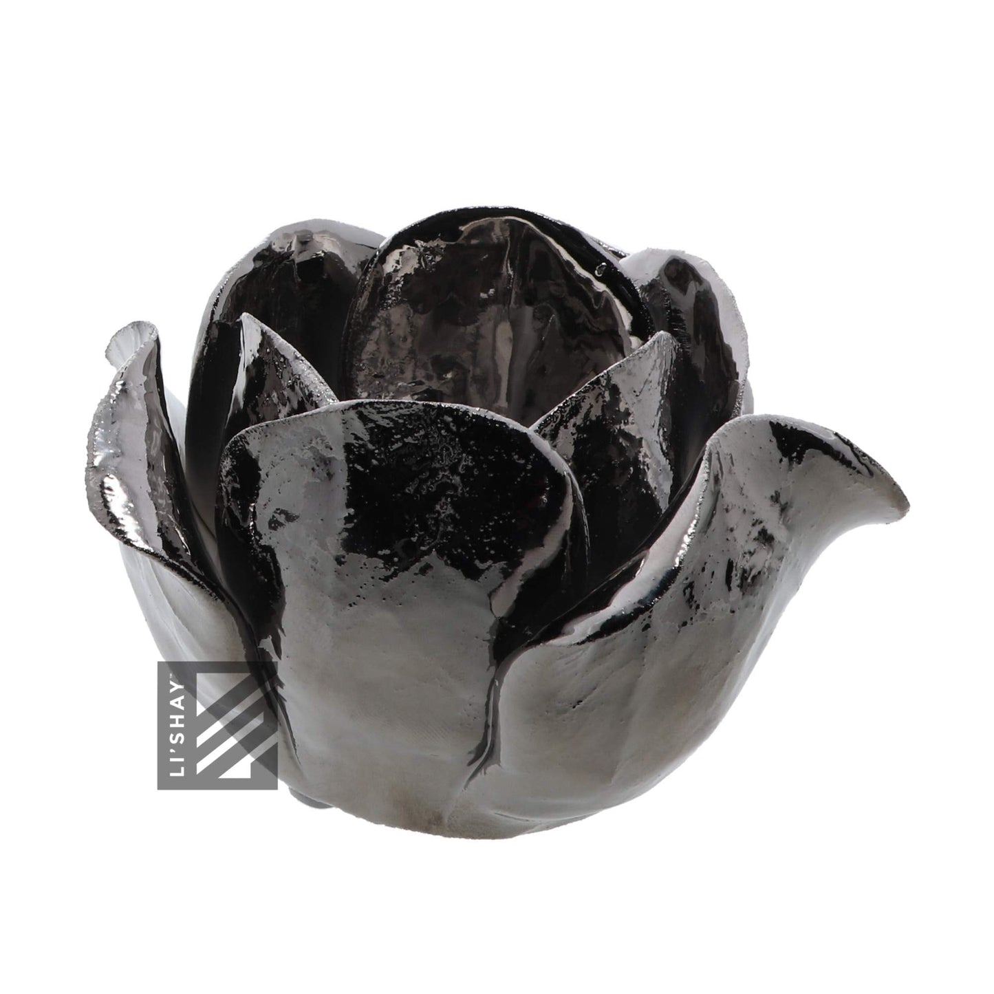 Silver Metal Tealight Votive Flower Candle Holder - Shiny