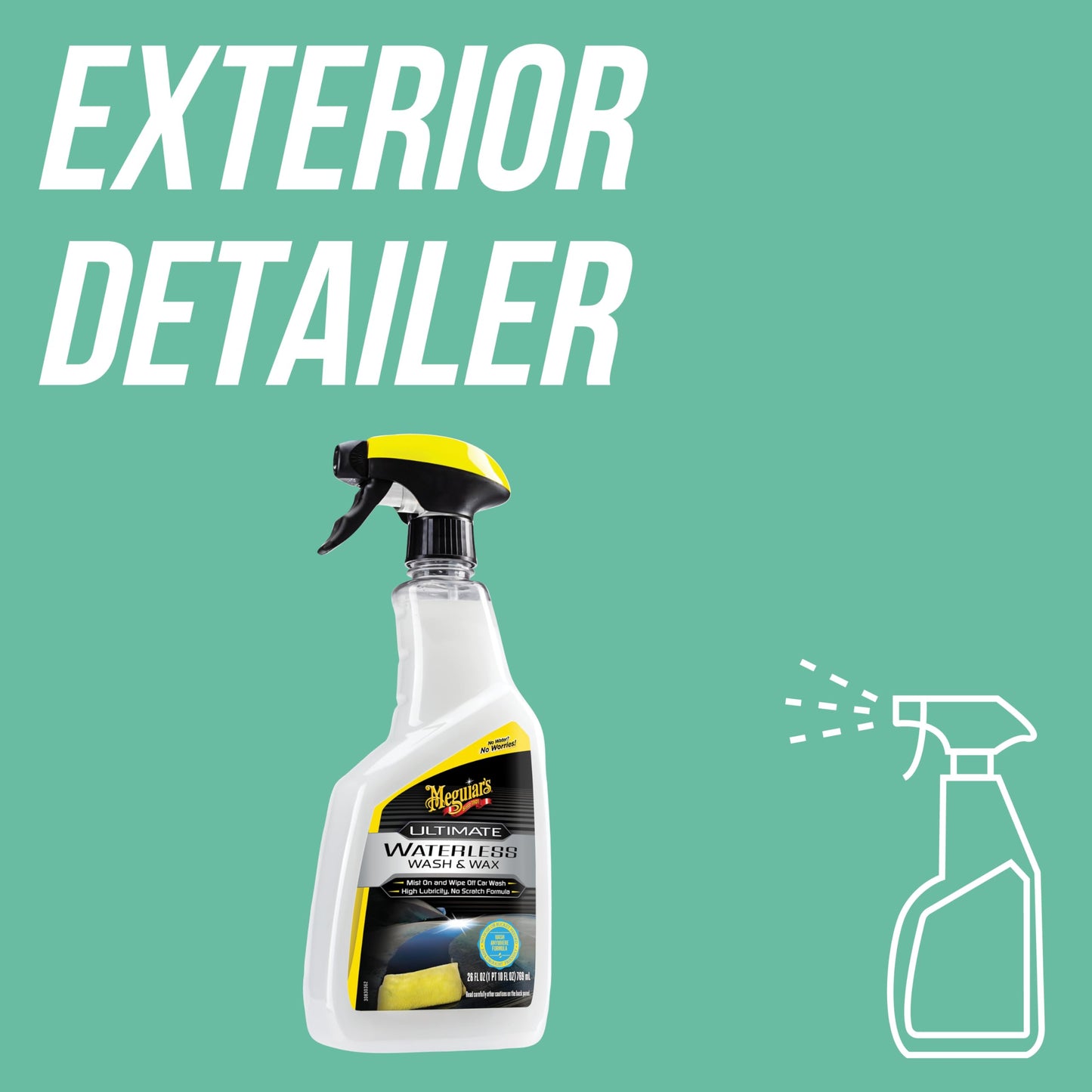 Meguiar's Ultimate Waterless Wash & Wax, Scratch-Free Waterless Car Cleaning Spray for Quick Detailing, 2-in-1 Cleaner and Wax Protection for a Brilliant Shine, 768ml