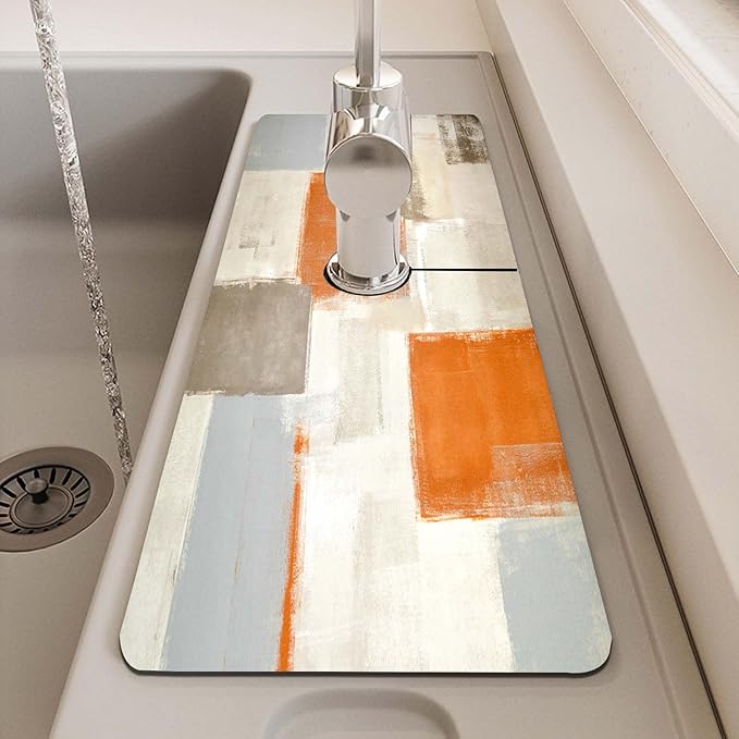 MCALK Orange Kitchen Sink Faucet Mat Splash Guard, Absorbent Quick-Dry Kitchen