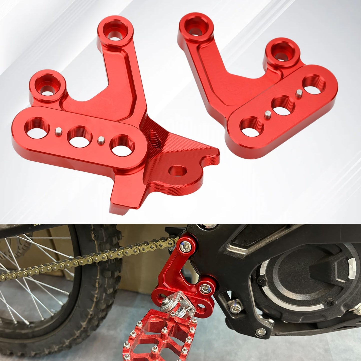 LKV Surron Peg Bracket for Sur Ron Light Bee X/S, CNC Aluminum Foot Peg Mount Pedal Support for Electric Dirt Bike, Heavy Duty Footrest Replacement (Red)