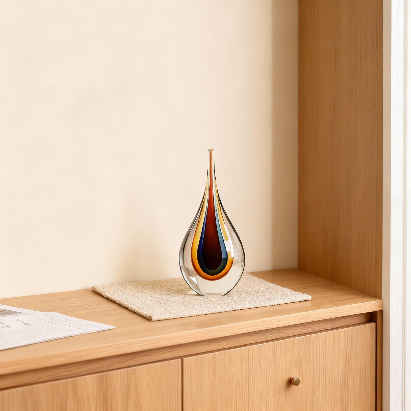 DOVDOV Blown Glass Sculpture, Collectible Stained Glass Art Statue, Unique Teardrop Ornament, Suitable for Office, Bookshelf, Dressing Table, Living Room Coffee Table, or Mantelpiece Display.