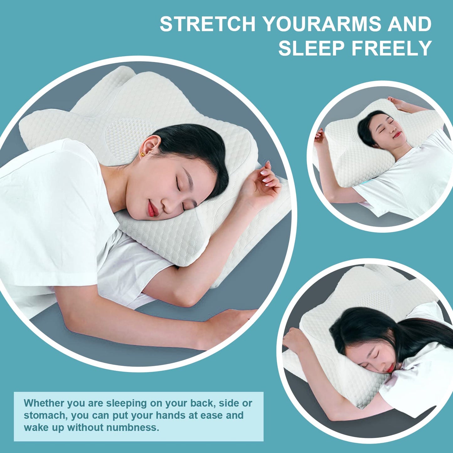 Cervical Memory Foam Pillow for Neck Pain Relief, 2 in 1 Orthopedic Sleeping Pillow, Shoulder Pain Ergonomic Head Neck Support Pillow for Side/Back/Stomach Sleepers with Removable Cover, White