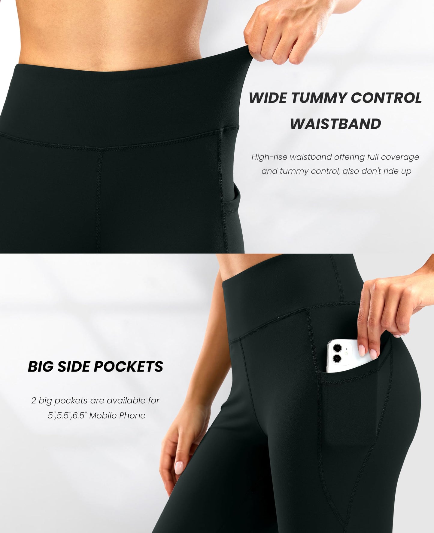28"/30"/32"/34" Inseam Women's Bootcut Yoga Pants Long Bootleg High-Waisted Flare Pants with Pockets BlackFlare_28_Large Black