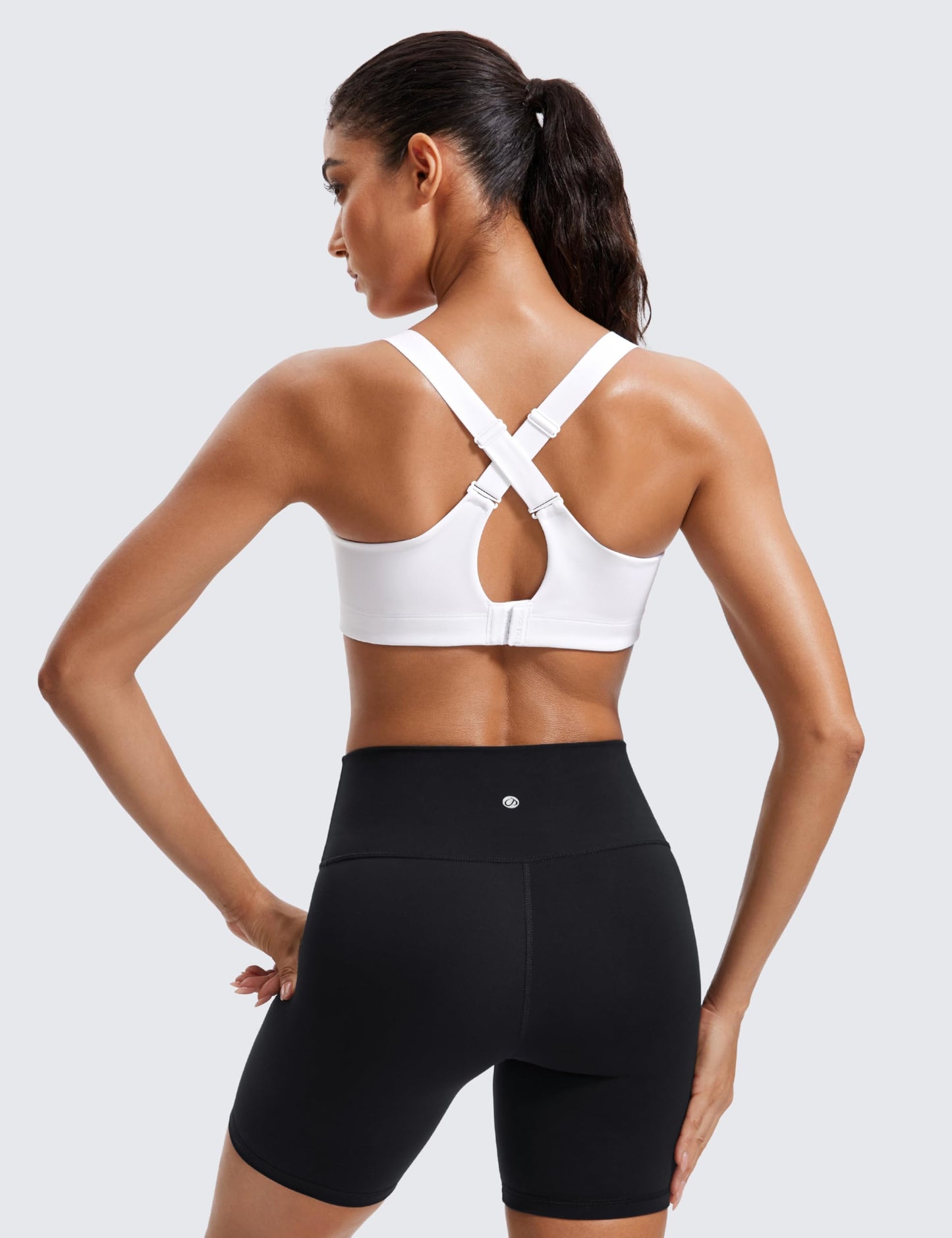 CRZ YOGA Womens Zip Front High Impact Sports Bra - Molded Cup Adjustable Convertible Straps Wireless Workout Yoga Crop Top White 34DD