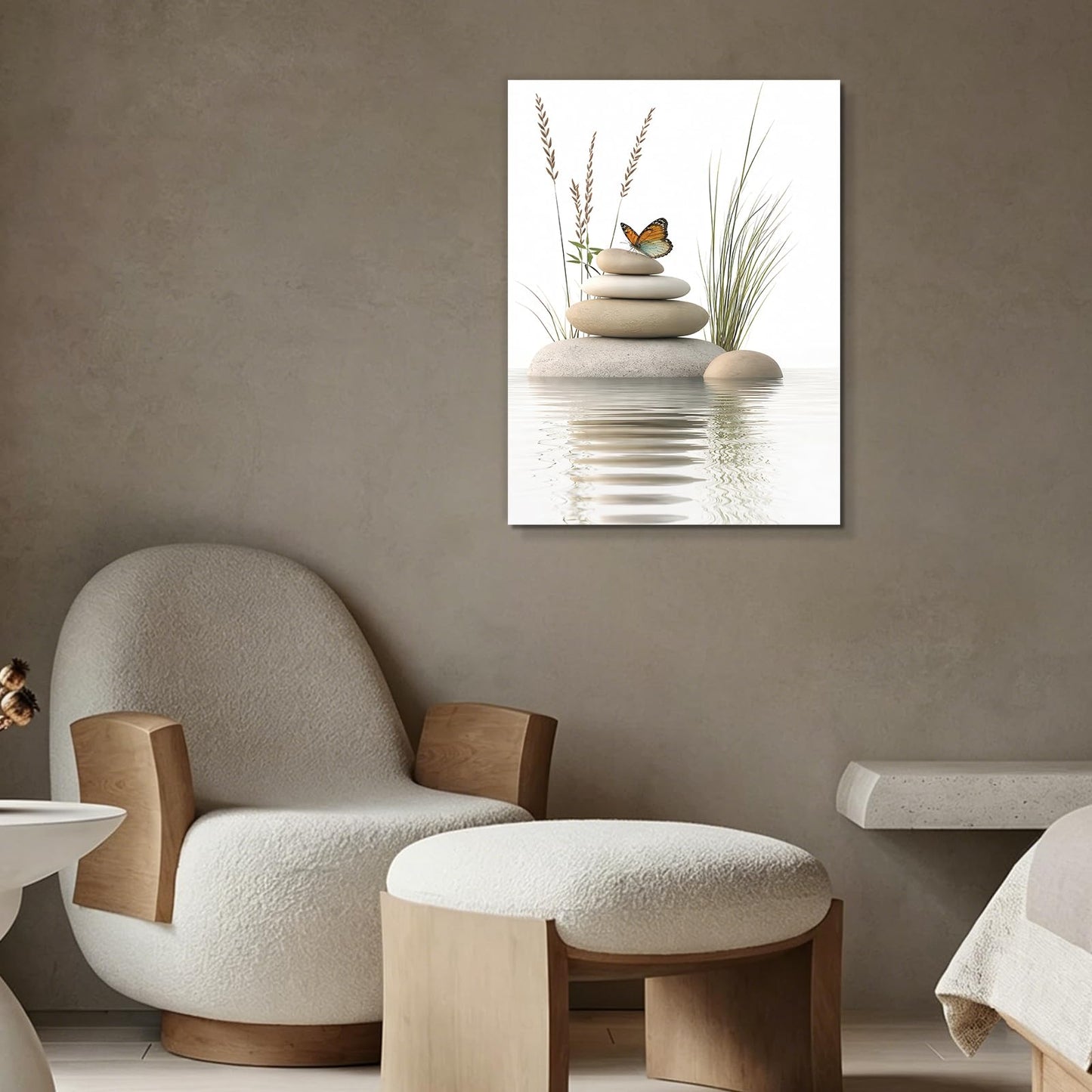 EELWDBH Zen Stone Wall Art Canvas 12x16 Inch Framed, Calming Spa Wall Decor, Meditation Wall Art with Water Reflection, Relaxing Canvas Art for Bathroom Bedroom Office Yoga Room