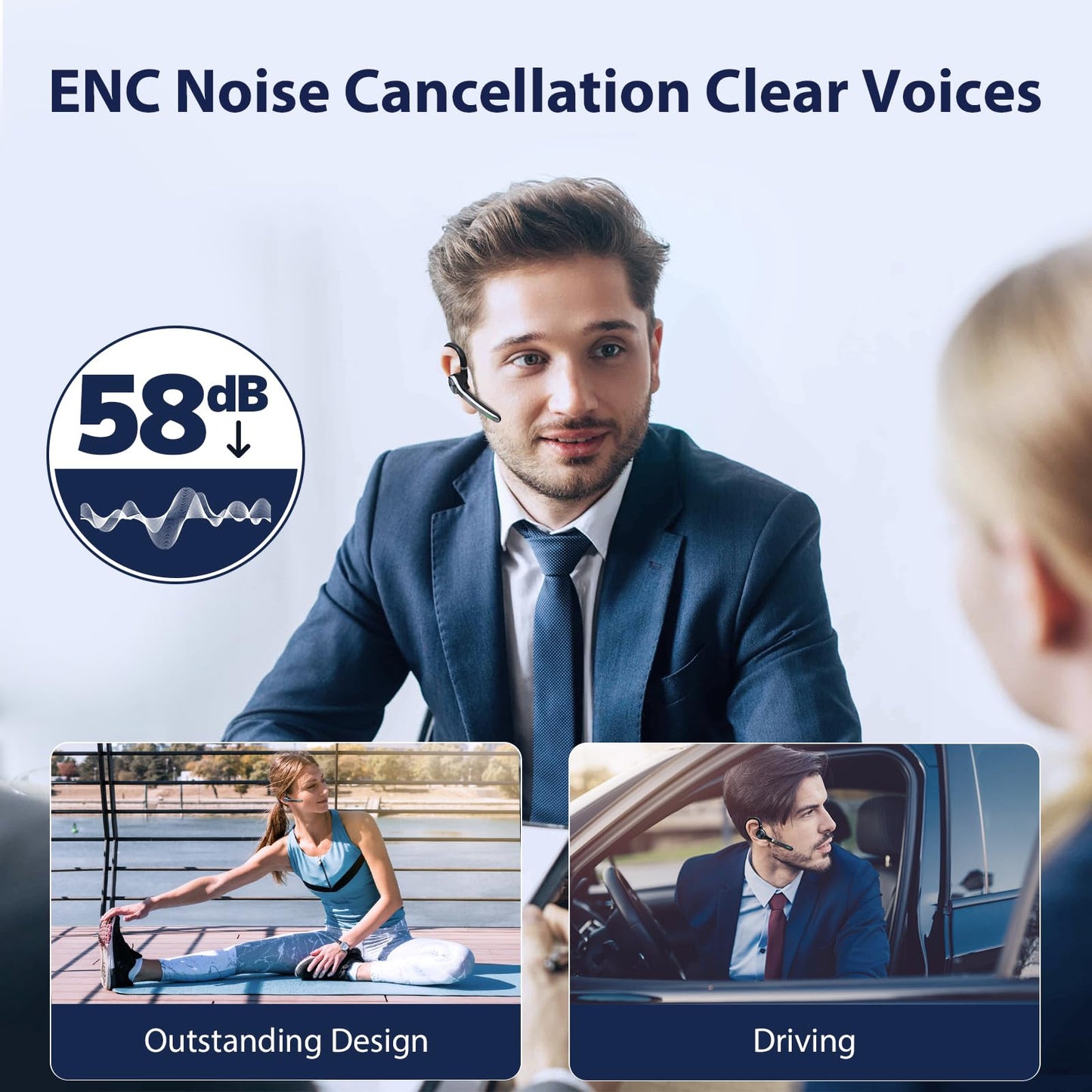 Ngsod Bluetooth Headset, Wireless Earpiece with Upgrade Noise Canceling Mic,500mAh Charging Case Support 72H Talking Time,Hand-Free Headphones with Mute Button for Computer Cell Phones Trucker Work
