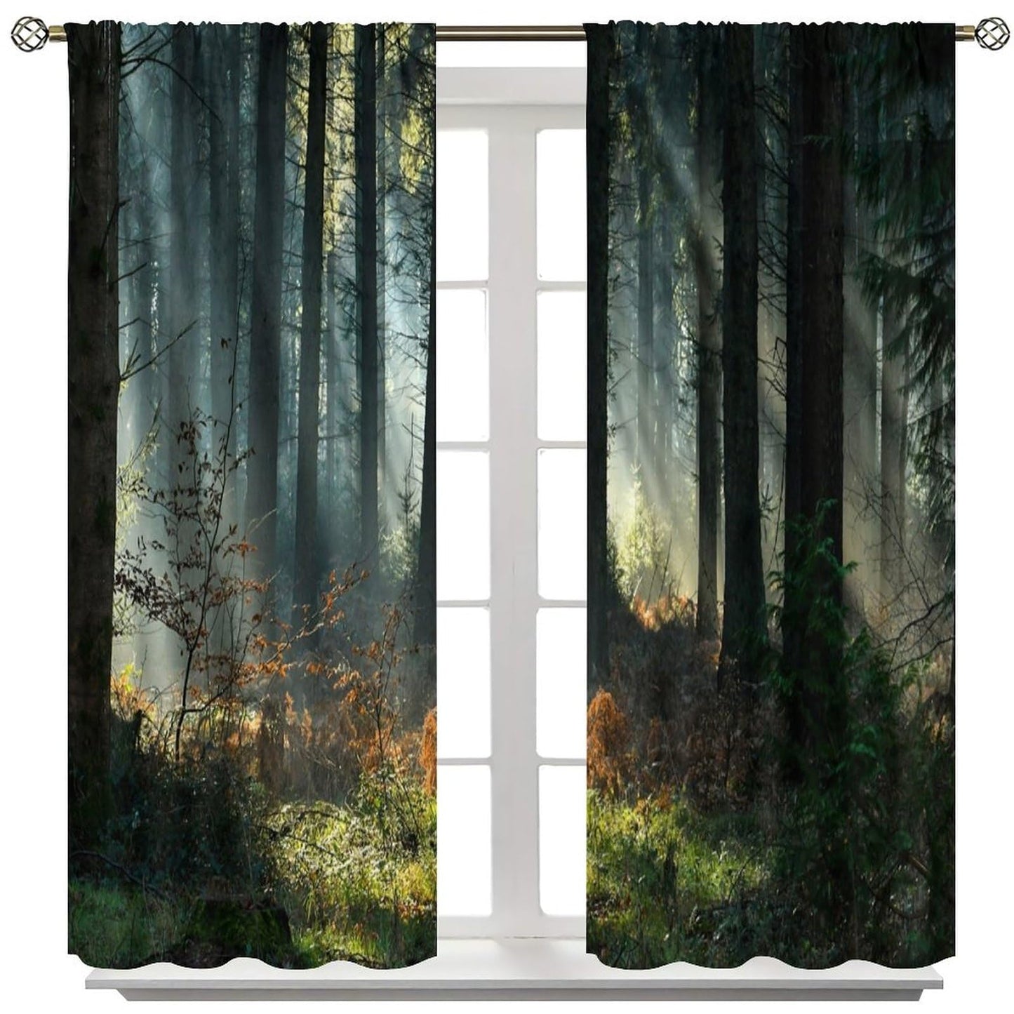 Forest Blackout Window Curtain,Sunbeams in The Dark Forest Deep Forest Tree for Bedroom Living Room Darkening Window Drapes 2 Panels 42x45 Inch