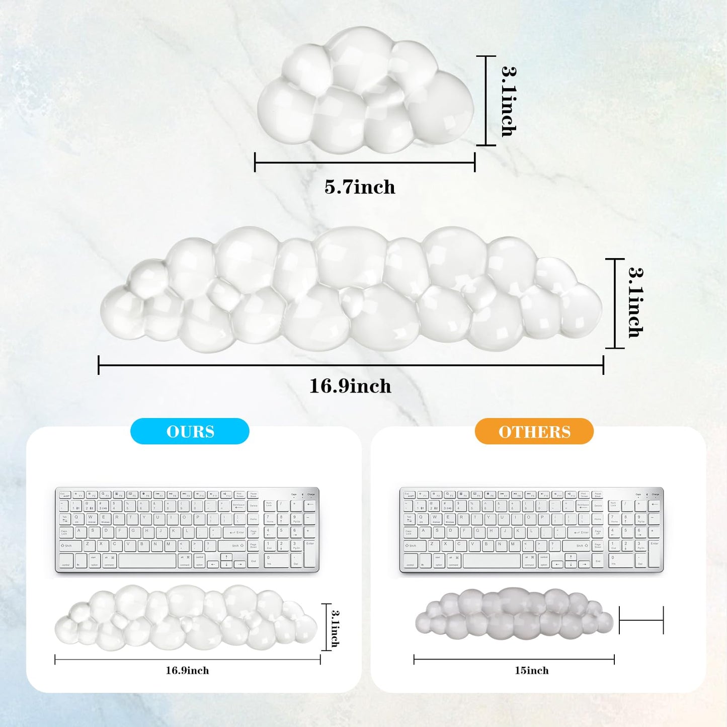 Gel Cloud Keyboard and Mouse Wrist Rest, Cute Wrist Support and Arm Support Keyboard Rest for Keyboard and Mouse Typing Pain Relief,Suitable for Office/Computer/Laptop/Gaming(White)