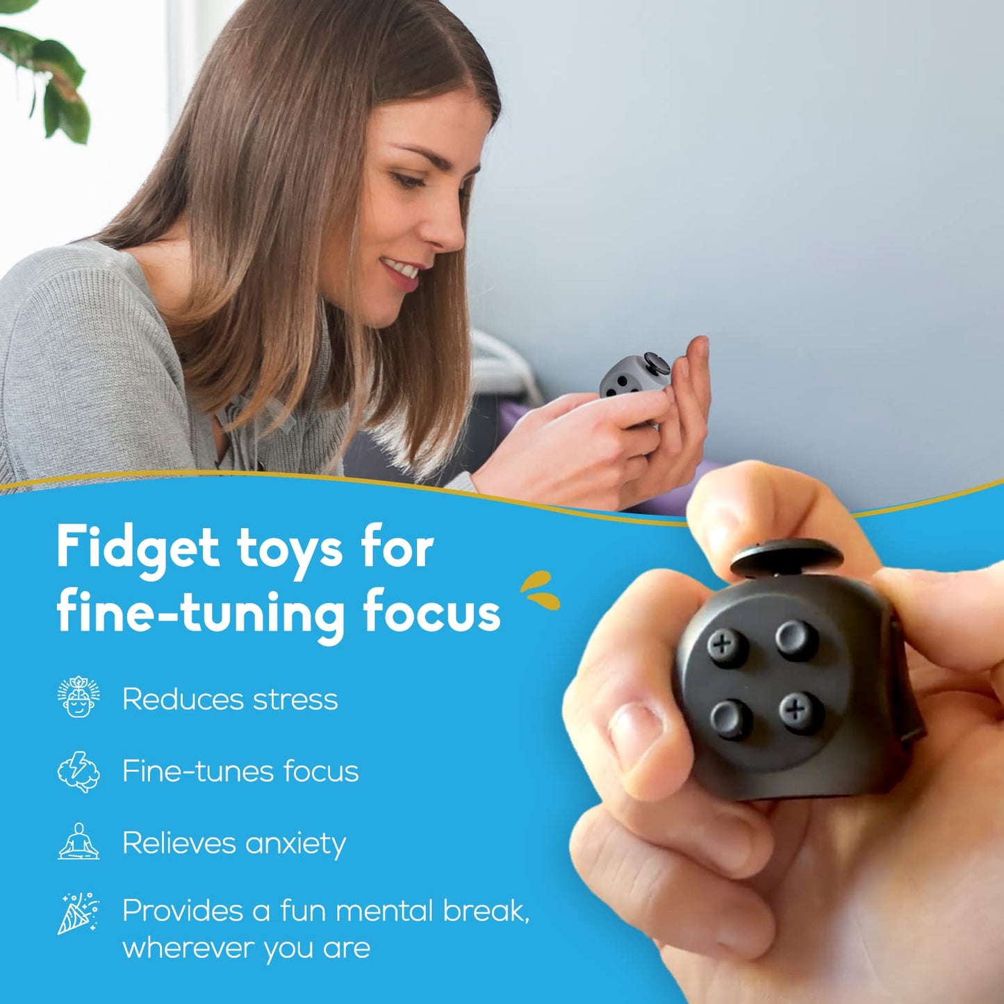 PILPOC theFube Fidget Cube - Deluxe Authentic Fidget Toys for Adults & Kids - Premium Protective Case, Stress Cube, Anxiety Toys, ADHD, OCD, Autism. Quiet Sides & Fidget Clicker Toy (Black)