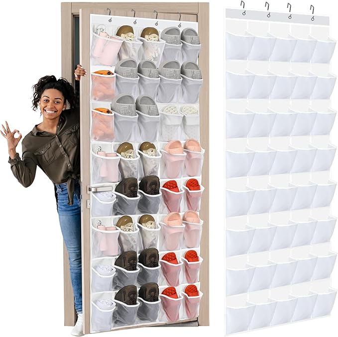 Windyun 40 Over the Door Shoe Organizer Large Breathable Mesh Pocket Clear