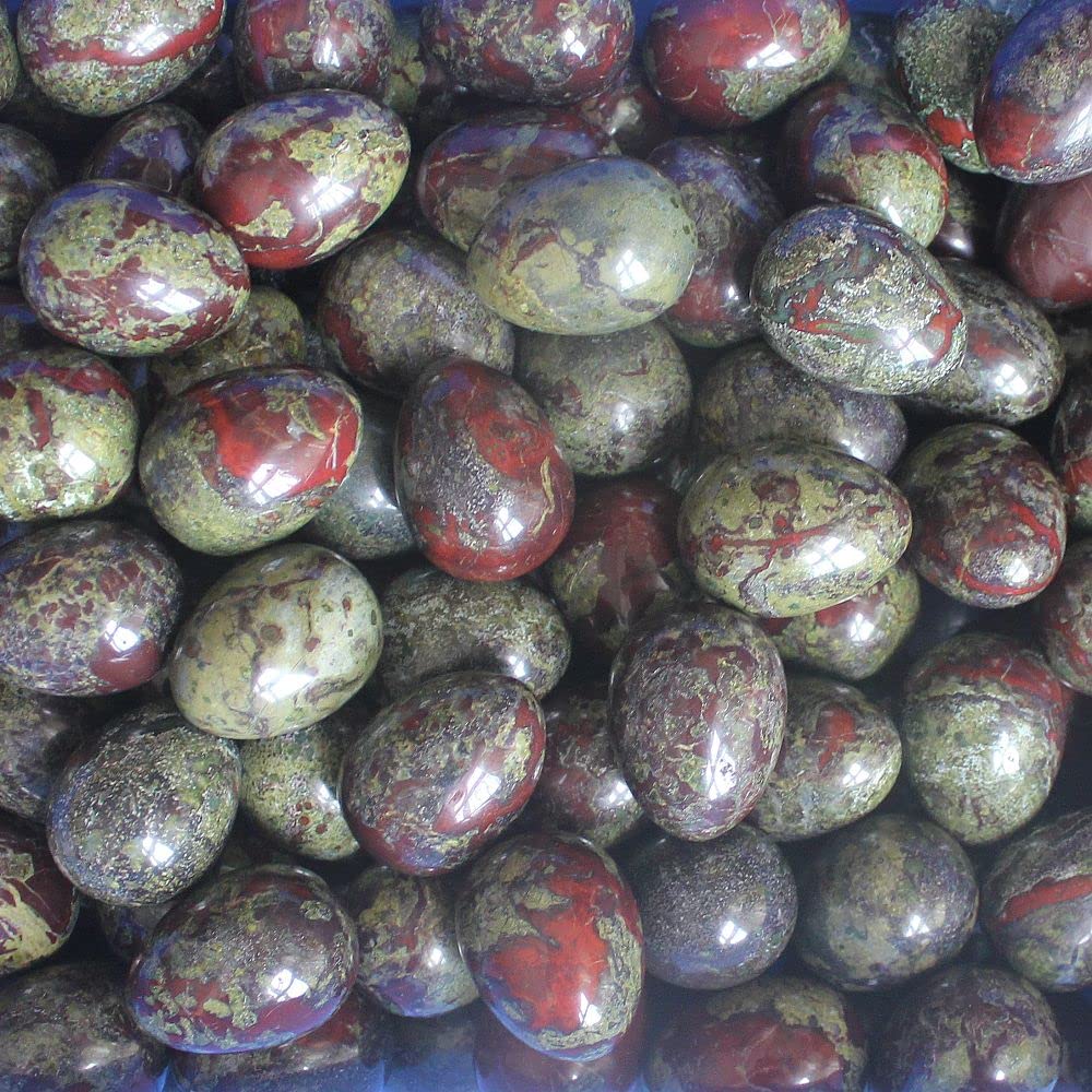 40x30mm Mixed Gemstone Rose Quartz Crystal Egg with Wood Stand Home Decor (Dragon Blood Jasper)