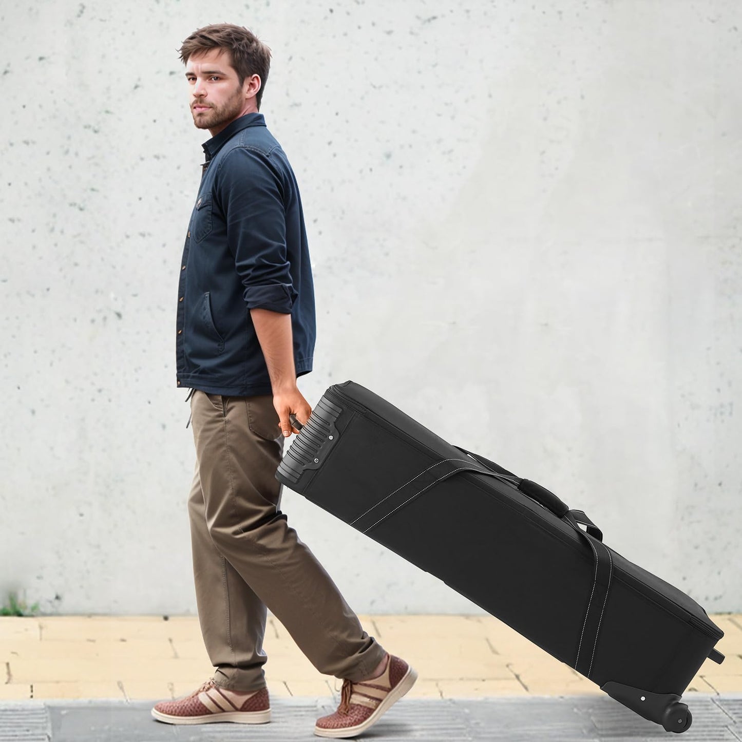 VEVOR Studio Equipment Trolley Case, 46.46 x 14.57 x 11.81 in / 118 x 37 x 30 cm, Rolling Camera Bag, Carrying Bag with Wheels Straps Padded Compartment Handle, for Light Stands, Tripods, Telescopes