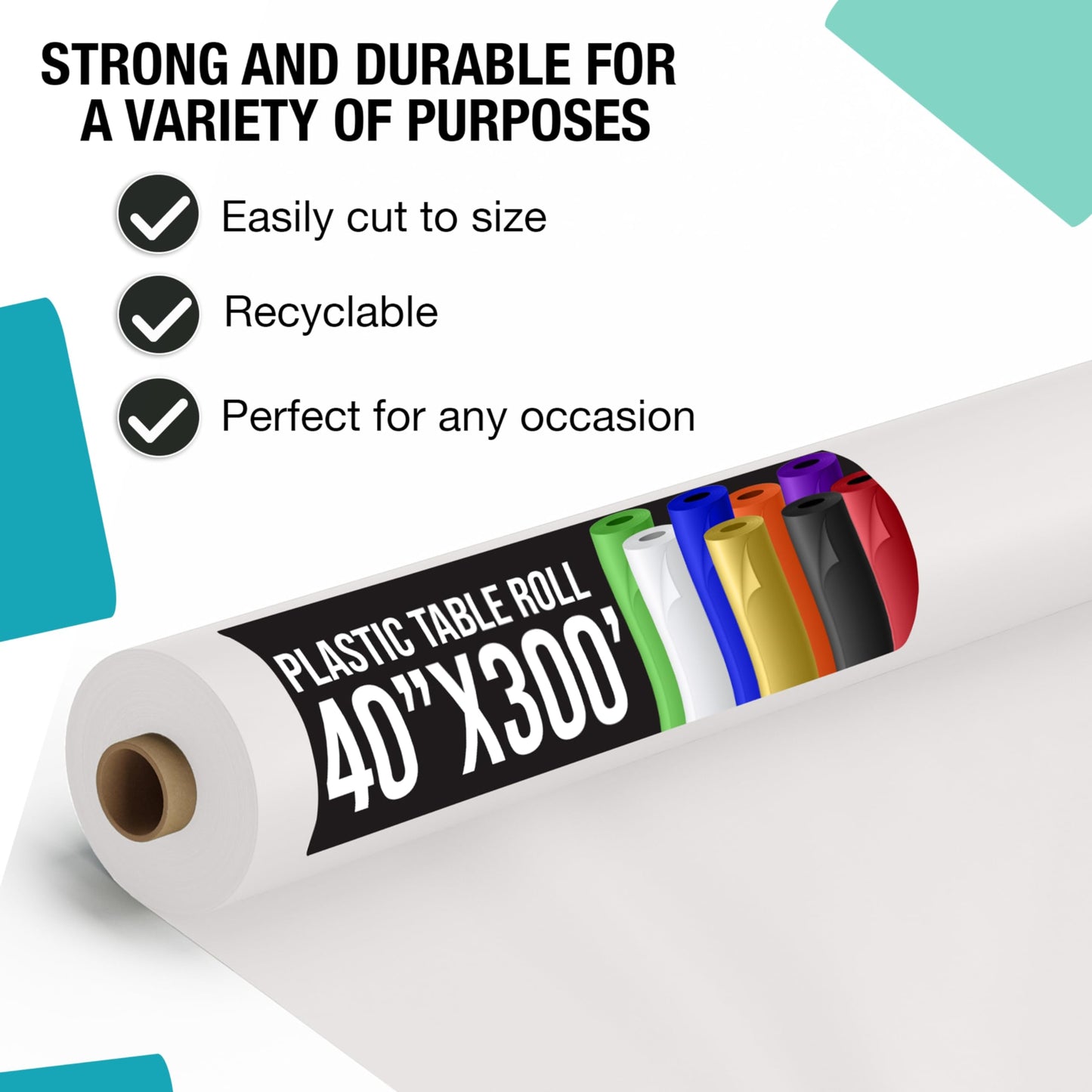 Exquisite Party Solids White Plastic Table Cover Roll 40" X 300' Table Cloth Plastic Cover Roll - Premium Quality Thick 0.5 MIL Banquet Rolls - Disposable Tablecloth Rolls