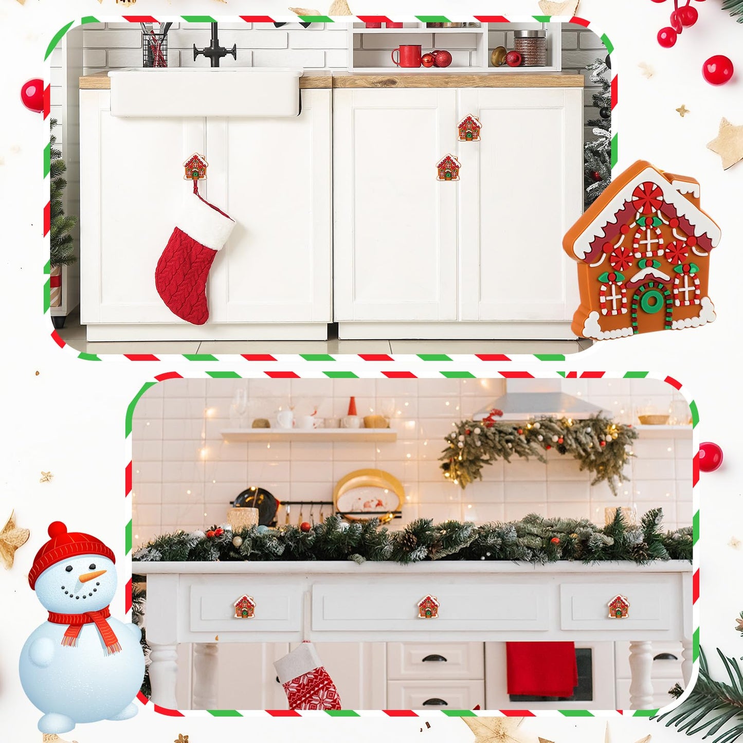 Moxweyeni 12 Pieces Christmas Cabinet Knobs for Kitchen Gingerbread Knobs Silicone Hand Cabinet Knob Cover Christmas Decorative Drawer Pulls for Xmas Winter Kitchen Home Party Decorations
