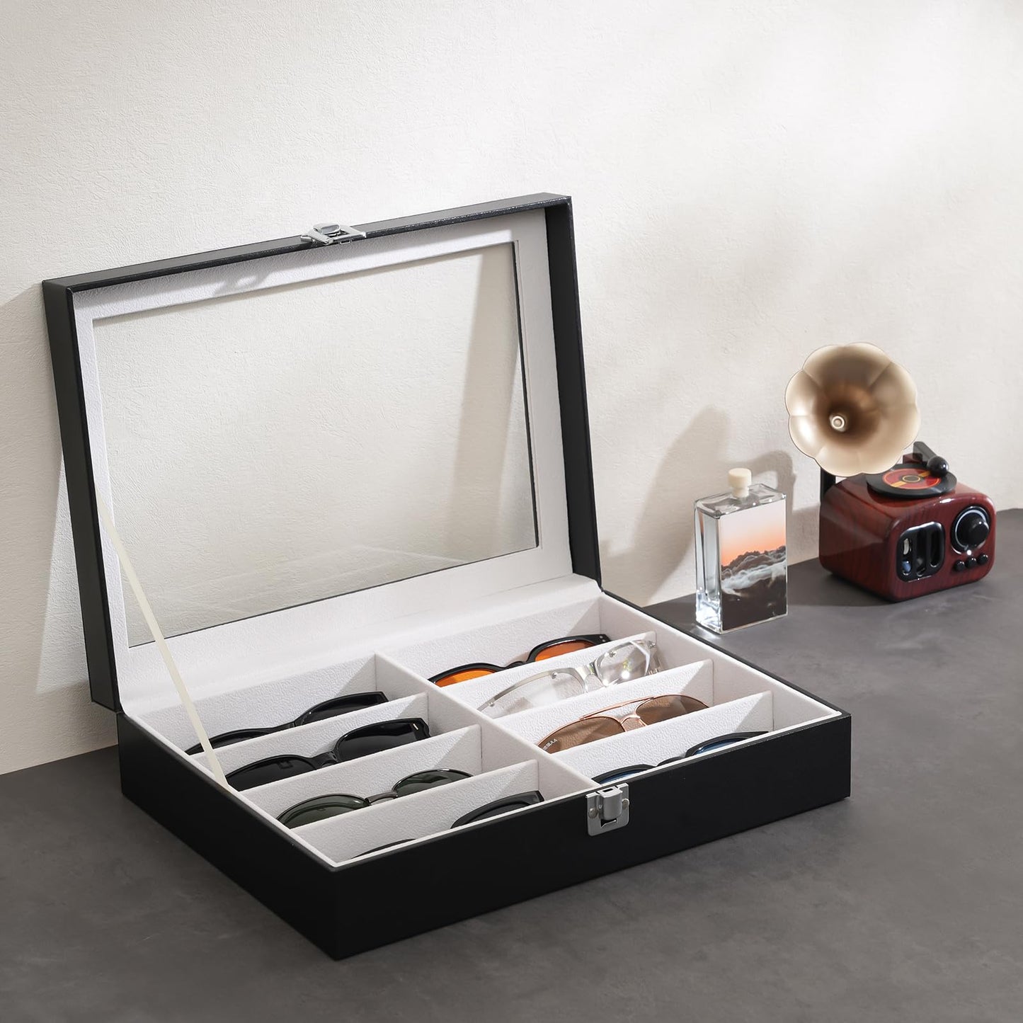 ProCase Sunglasses Storage Organizer, 8 Slots Leather Sunglass Box Multiple Pairs Eyeglass Cases Eye Glass Eyewear Display Holder for Men Women -Black