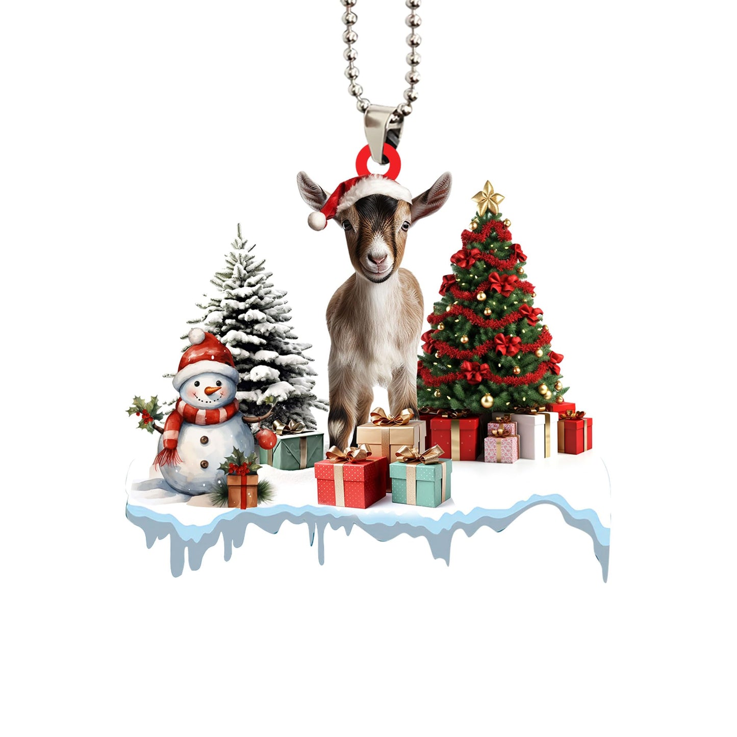 Talataca Goat 2D Flat Christmas Ornament, Goat Gift Boxes Pine Tree Decor, Hanging House Charm Eve Keepsake, Car Rear View Mirror Accessories, Xmas Gift