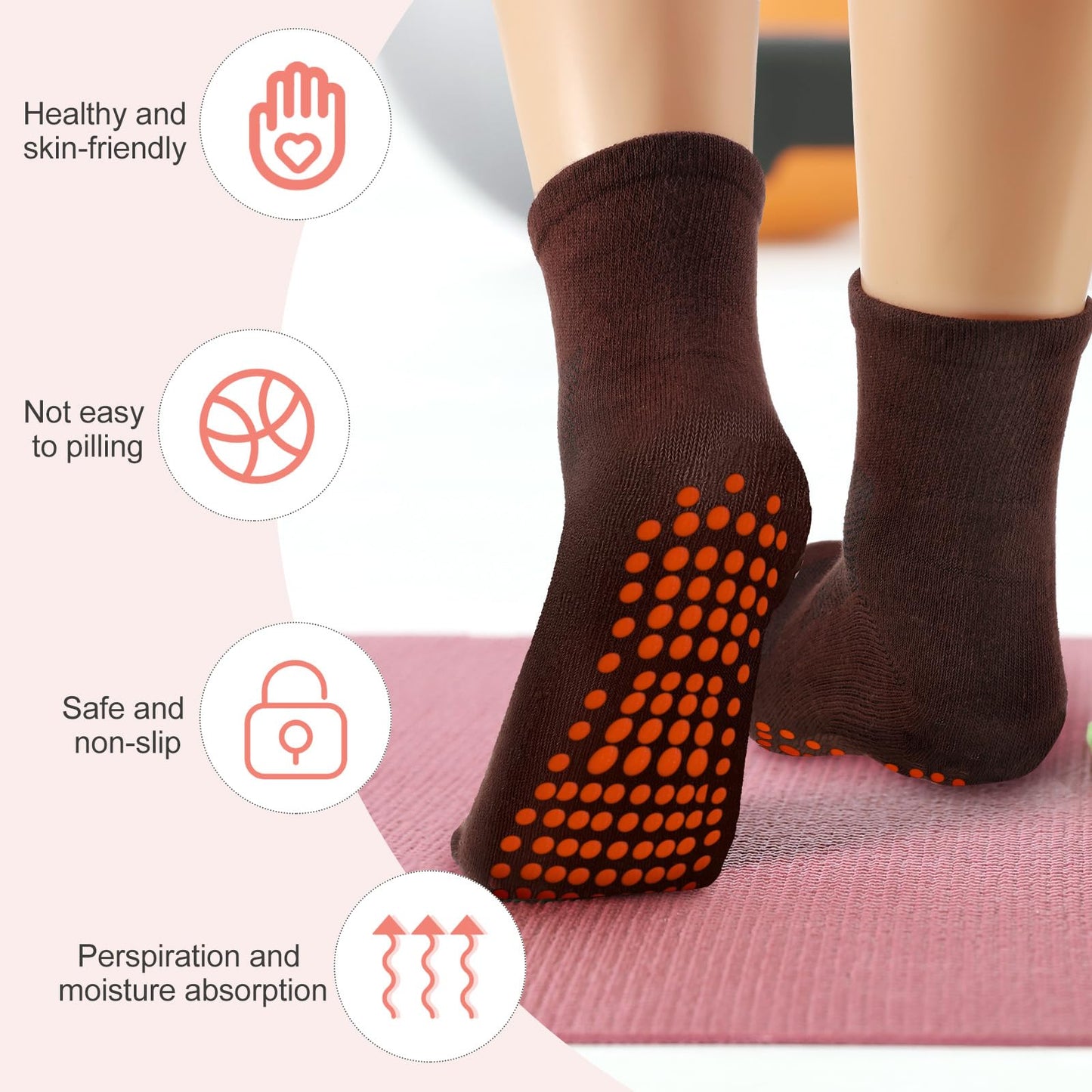 Geyoga 10 Pairs Non Slip Yoga Socks Anti Skid Sticky Grippers Hospital Slipper Socks for Men Women Pilates Ballet Barre(Bright Colors)