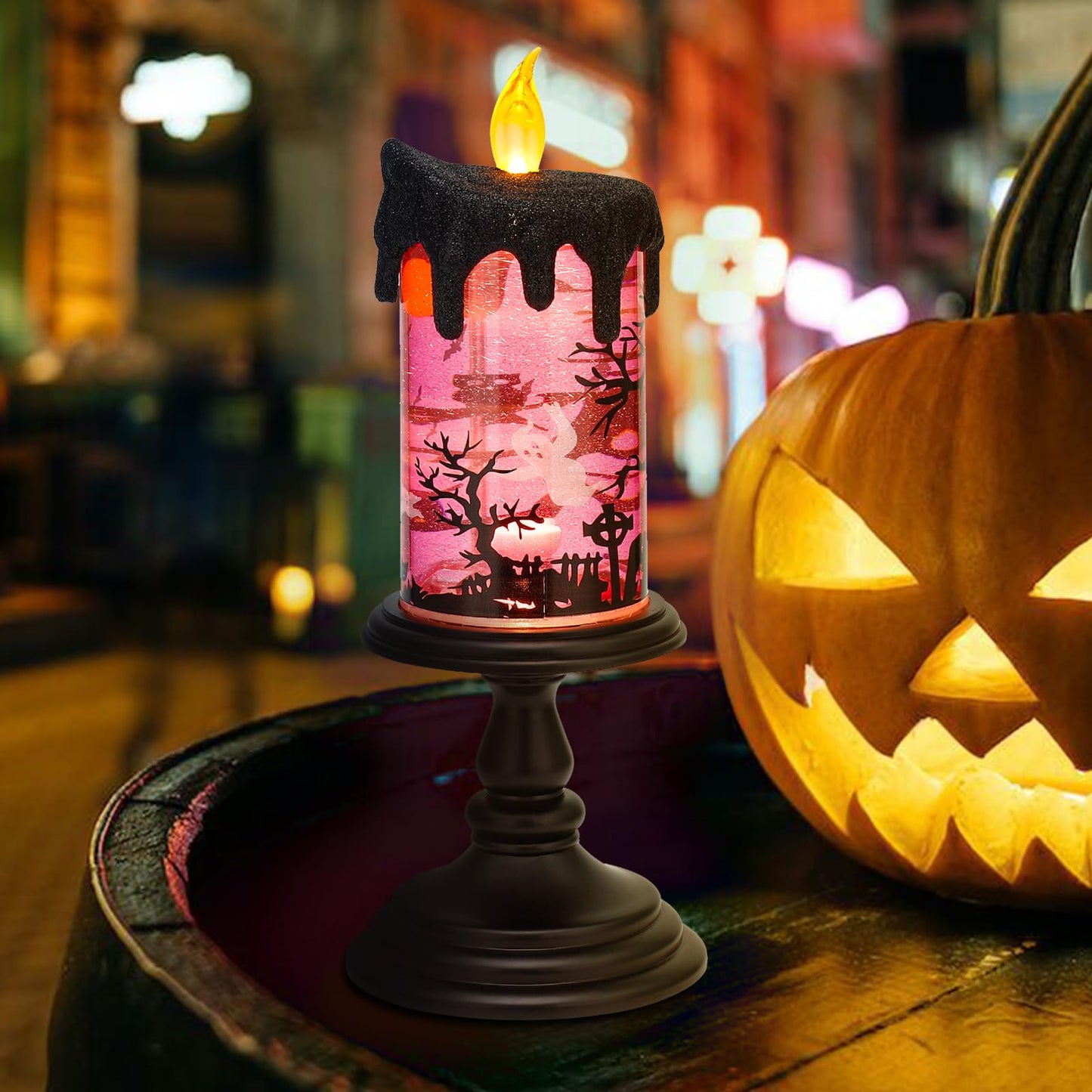 AOMIL Halloween Snow Globe Candles Lighted Lamp, Lighted Flameless Candles with Water Glitter Swirls and Spooky Moving,Battery Operated
