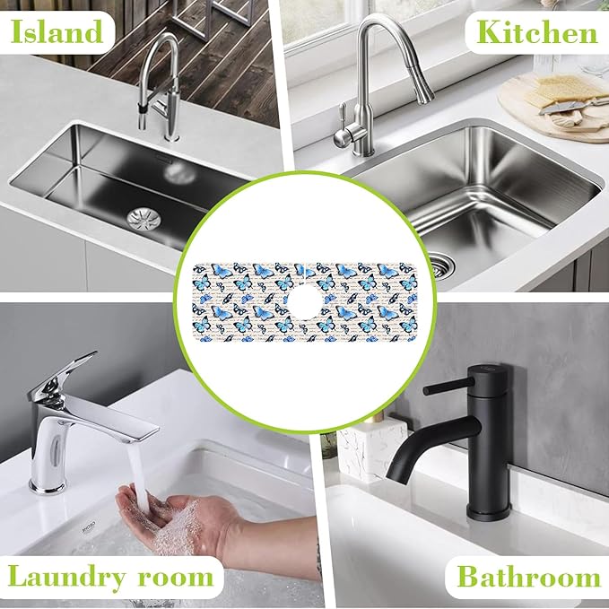 Sink Splash Guard Faucet Mat Watercolor Butterflies Absorbent Fast Drying Mat