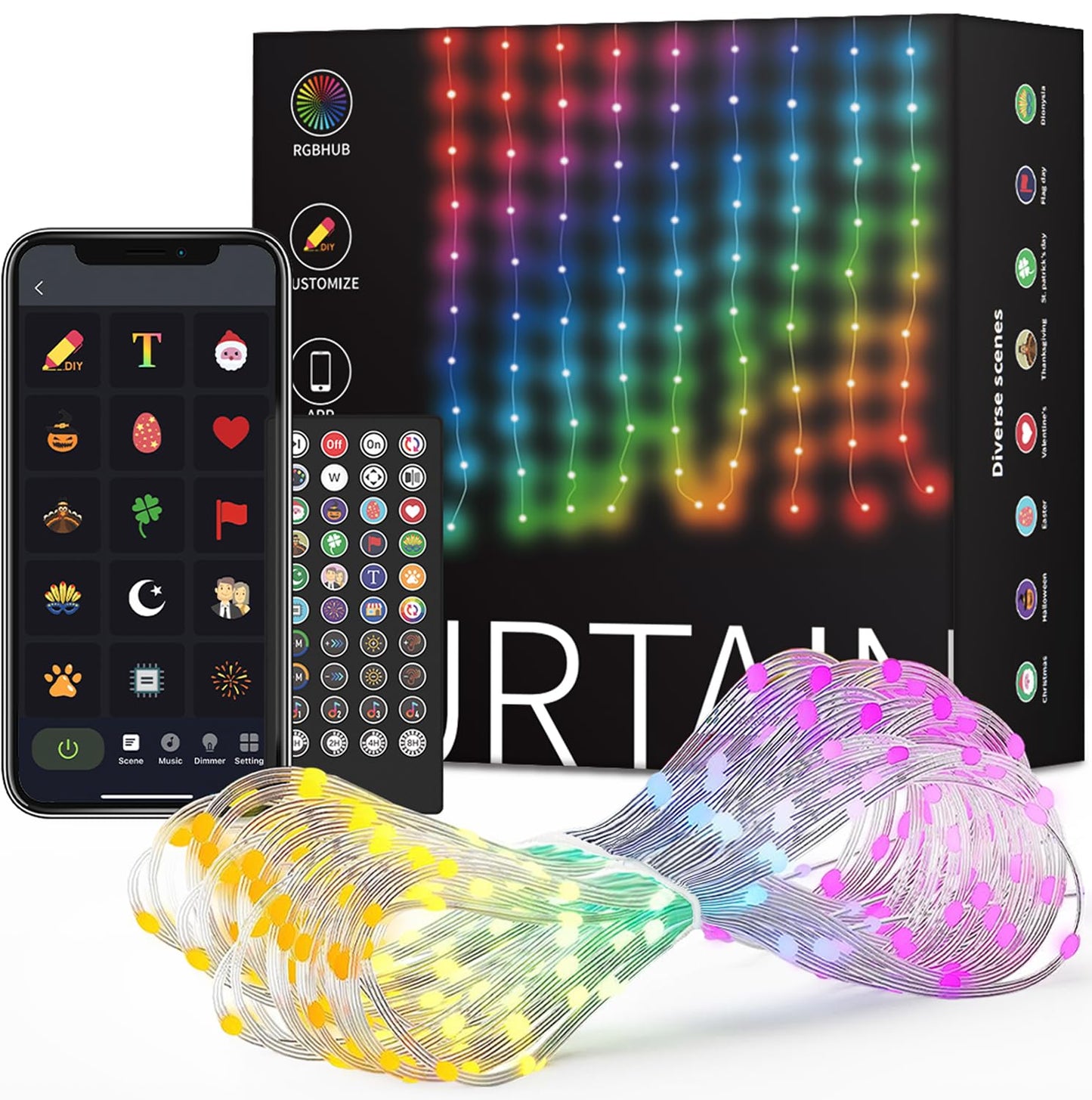 Amposei Smart Curtain Lights, 540 LEDs Curtain String Lights Outdoor, Smart Christmas Lights, Dynamic DIY Light, Music Sync Color Changing Holiday Lights with APP Remote Control for Backdrop Bedroom