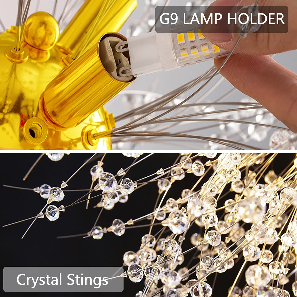 Mivenda Gold Crystal Chandeliers 12-Light Modern Dandelion Light Fixture,Firework Chandelier,Personalized Ceiling Hanging Lighting for Bedroom,Dining Room,Living Room Chandelier