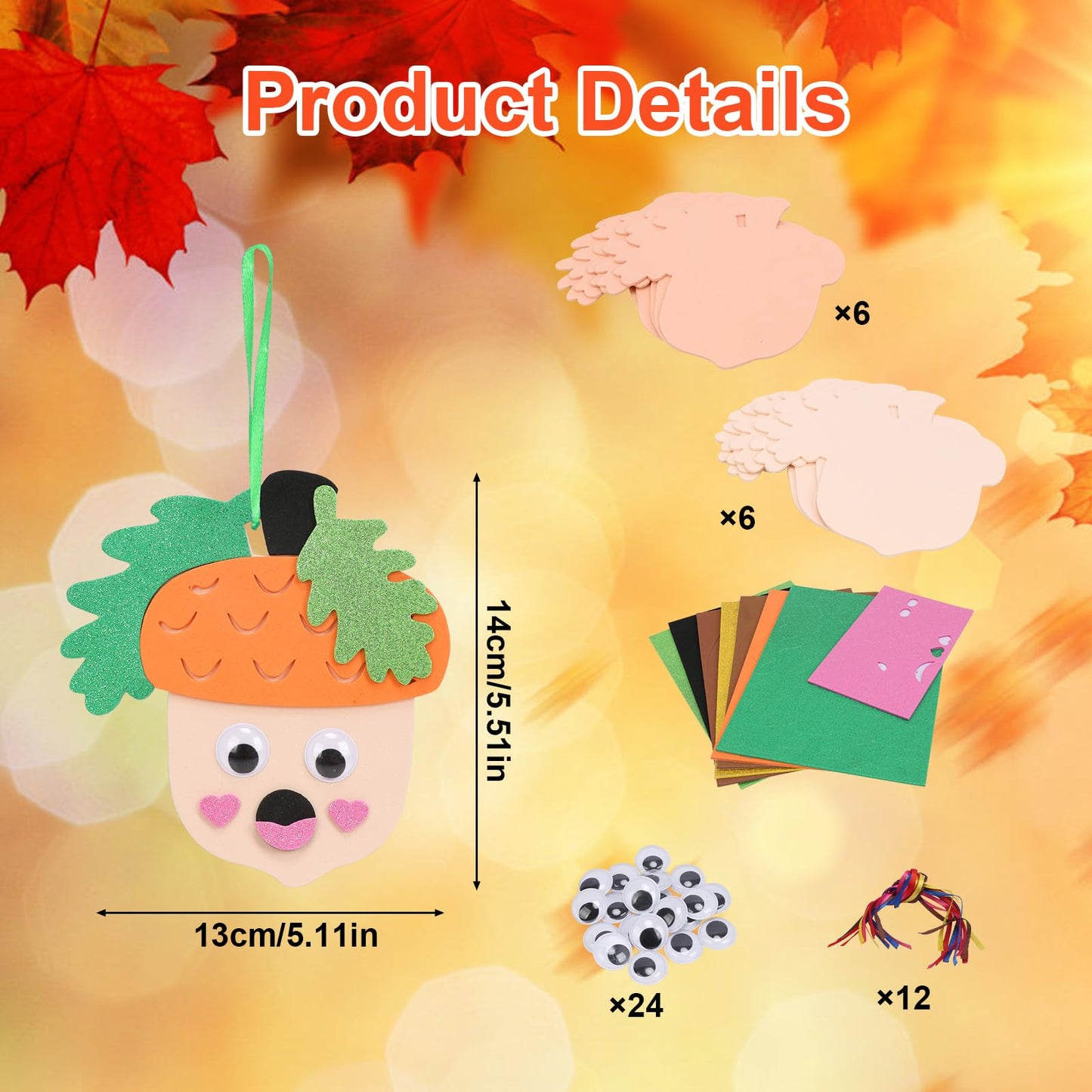 Fennoral 12 Pack Fall Crafts for Kids Make You Hazelnut Foam Stickers DIY Autumn Art and Craft for Boys Girls Party Supply Art Activities Birthday Gifts Fall Thanksgiving Decoration