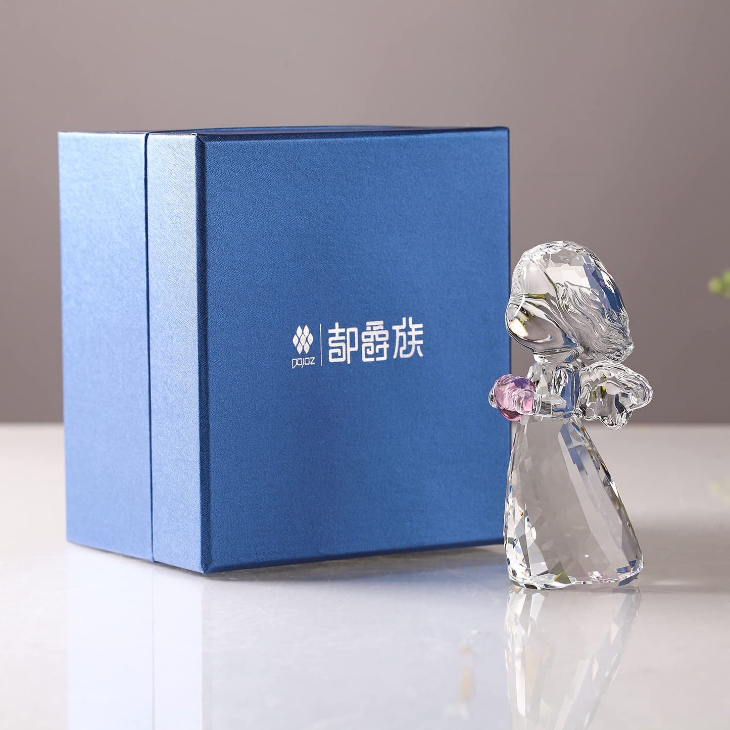 DOJOZ Crystal Little Angel Christmas Birthday Gifts Cherub Figurine Paperweight Decor Ornaments Art Collecible (Purple)