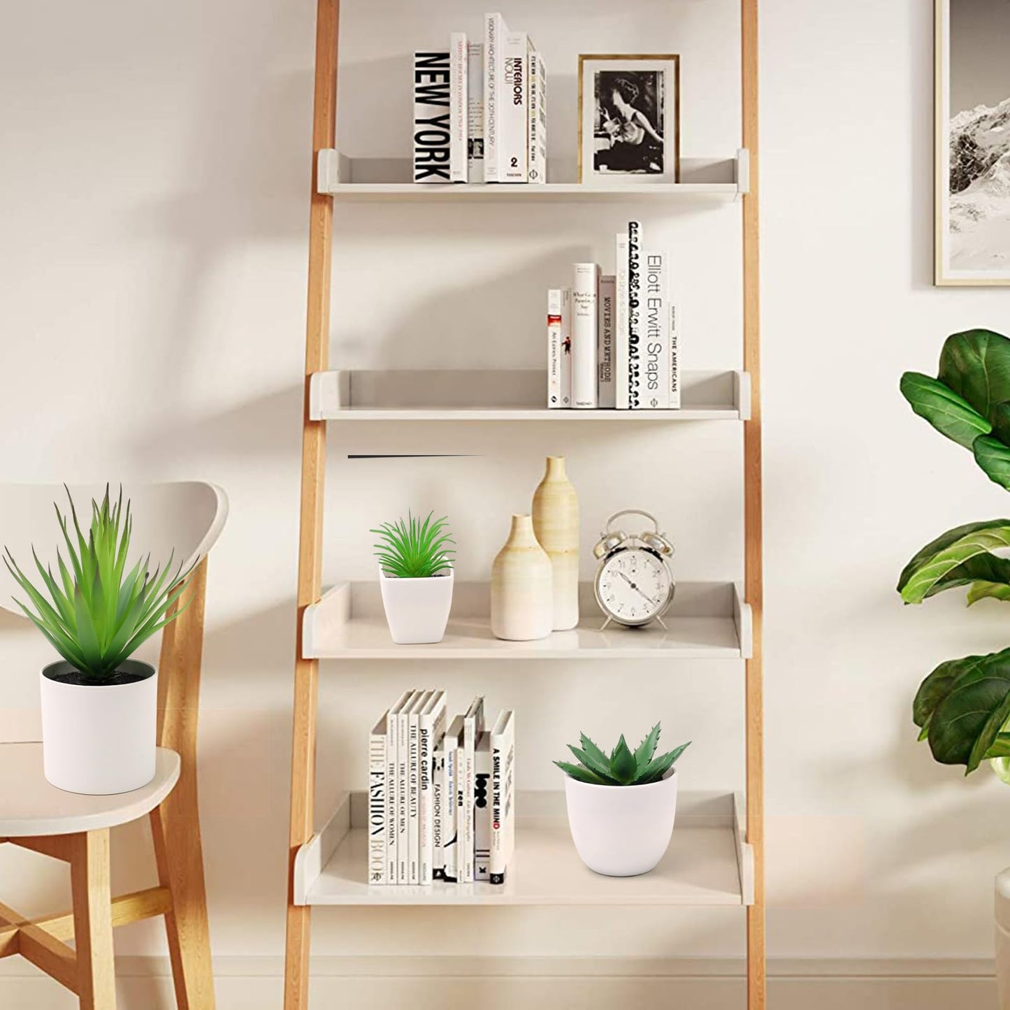Quancru 7 Pack Small Fake Plants Artificial Succulent Plants in White Pots Artificial Greenery for Room Home Bathroom Bedroom Office Modern Decor