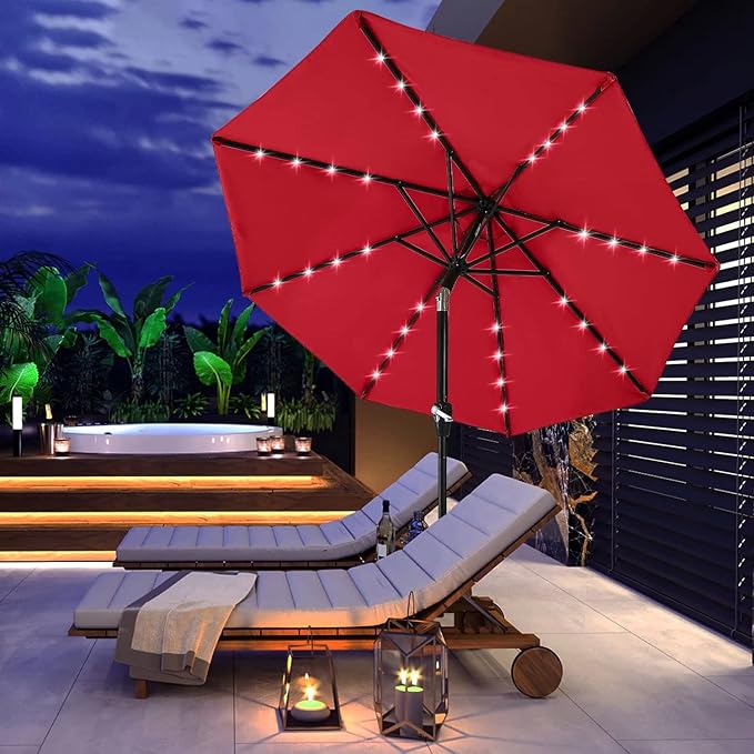 ABCCANOPY Durable Solar Led Patio Umbrellas with 24LED Lights 7.5FT (Red)