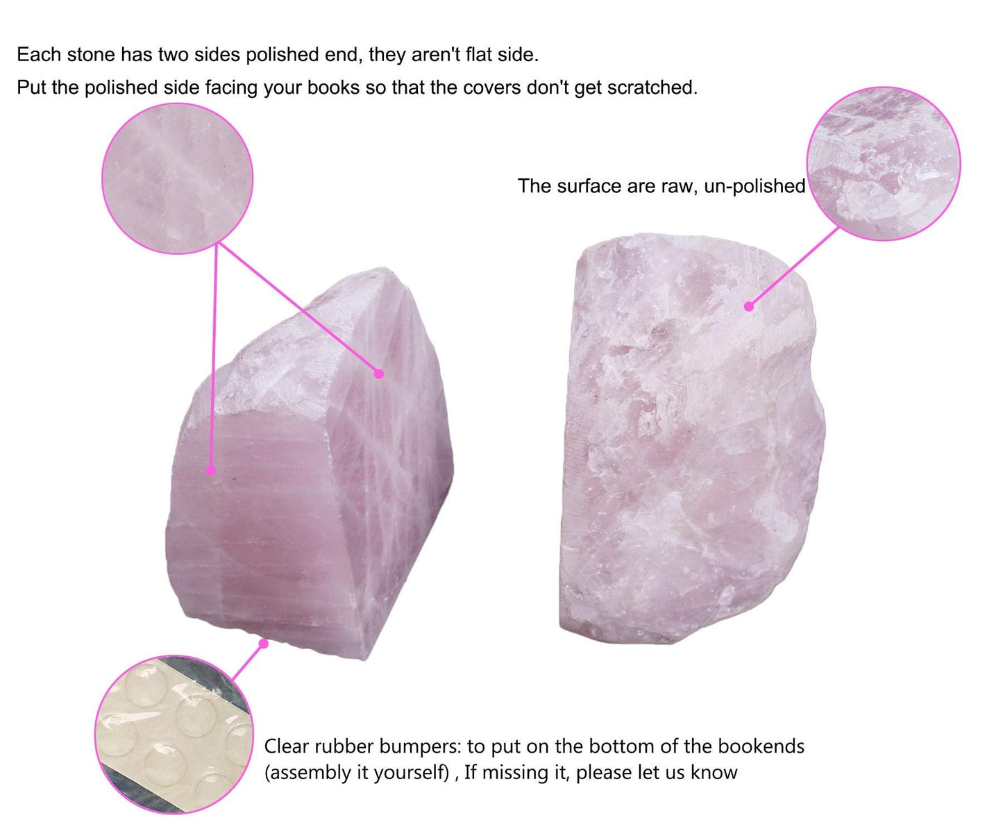 AMOYSTONE Teal Agate Bookends 3-4 lbs & Rose Quartz Bookends 3-4 lbs for Home Decor