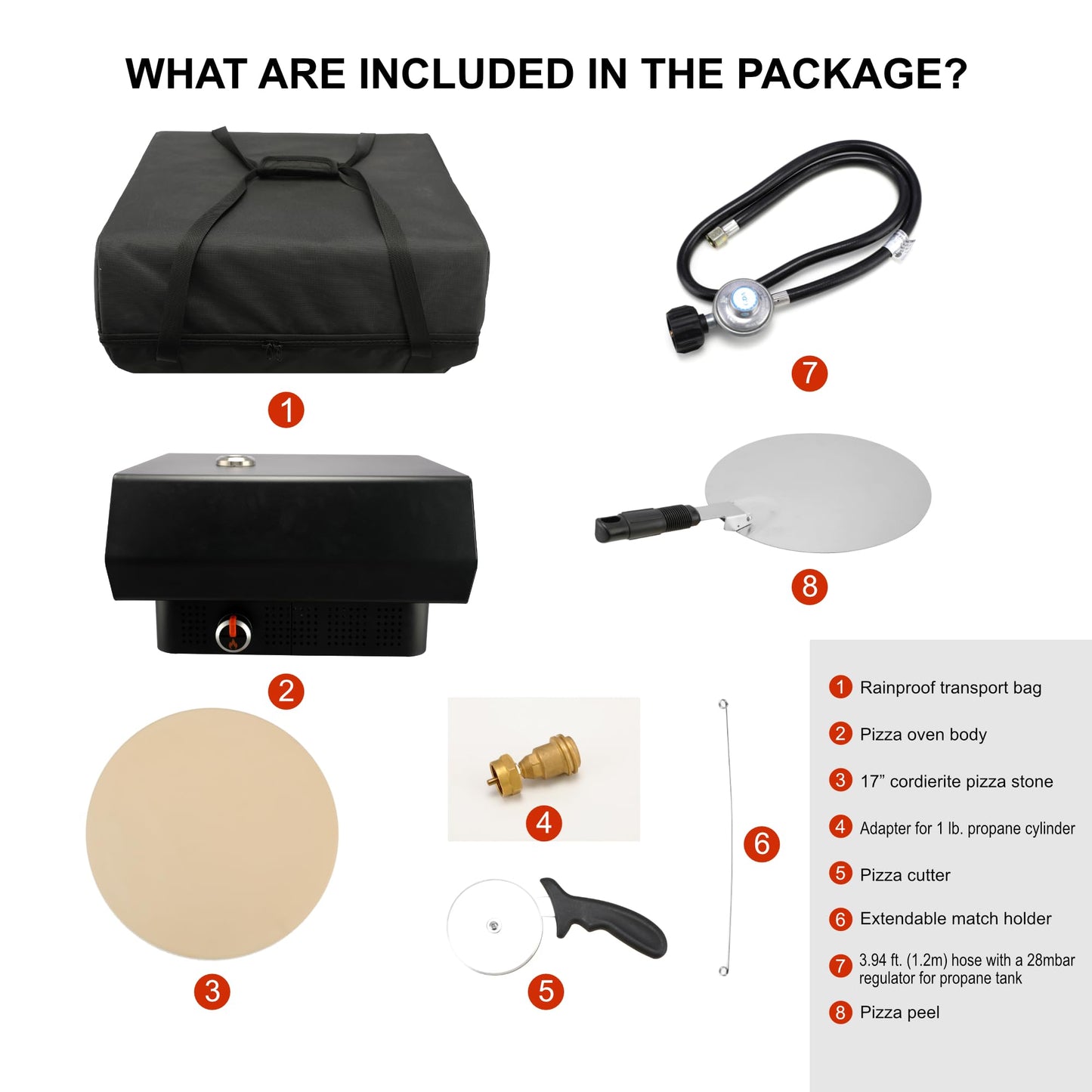16" Propane Gas Portable Outdoor Pizza Oven w/Pulse Ignition, Auto Rotating Stone and Thermometer - Carry Bag, Peel, Cutter, 1 Lb. Cylinder Adapter and 4 Ft. Hose w/Regulator Included