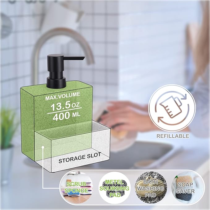 zccz Soap Dispenser with Sponge Holder, Liquid Hand and Dish Soap Dispenser