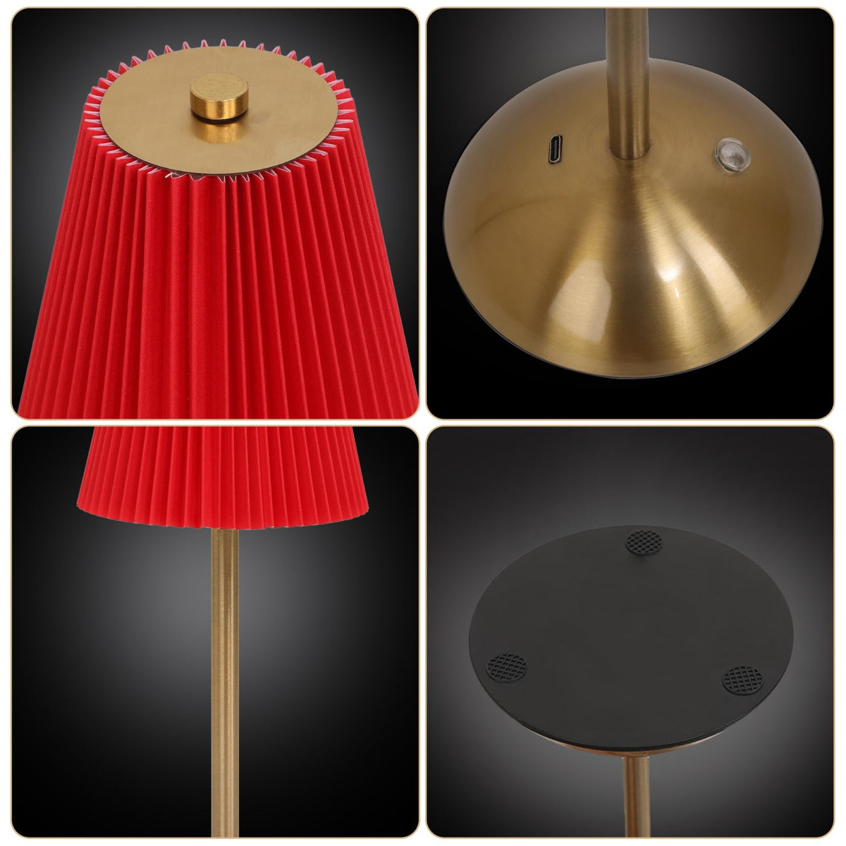 Red Table Lamps , Small Gold Table Lamp 12 Inch for Girl's Bedroom Cute Coquette Table Lamp with Fabric Shade Modern Decorative Bedside Light Small Princess Desk Lighting Boho Living Room (Gold+Red)