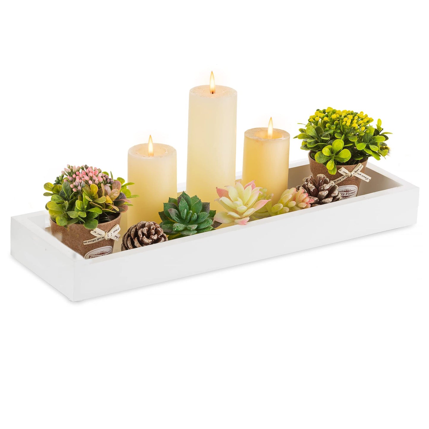 Hanobe Rectangular Long Narrow Tray: White Decorative Rectangular Candle Holder Centerpiece Tray Decor Serving Tray No Handle for Dining Table Coffee Bar Living Room Home Decor
