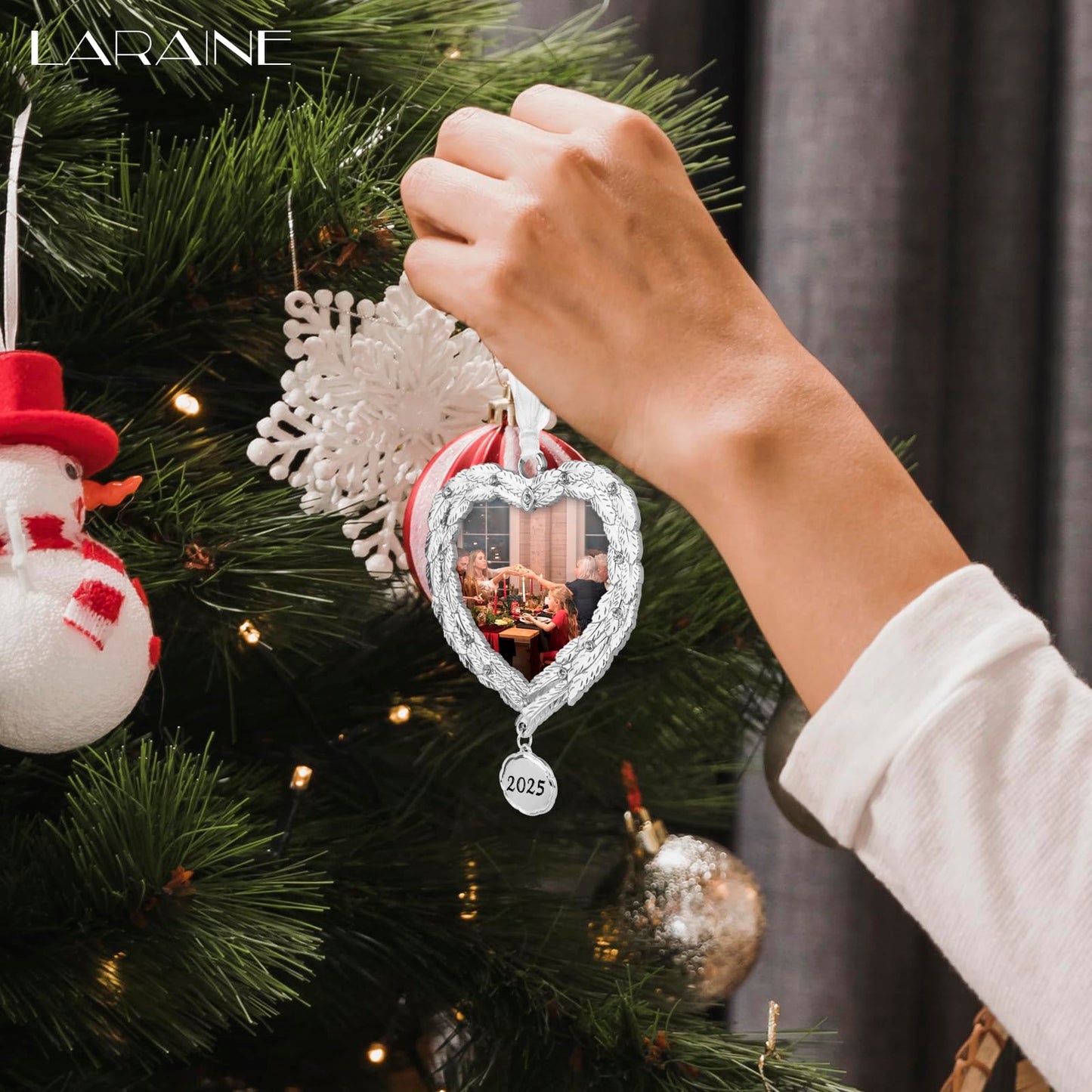 Laraine Christmas Tree Ornaments – Decorative Hanging 2025 Holiday Keepsake Gift Pendant with 2.5” Photo Frame Insert for Picture of Pet (Feather (2025))