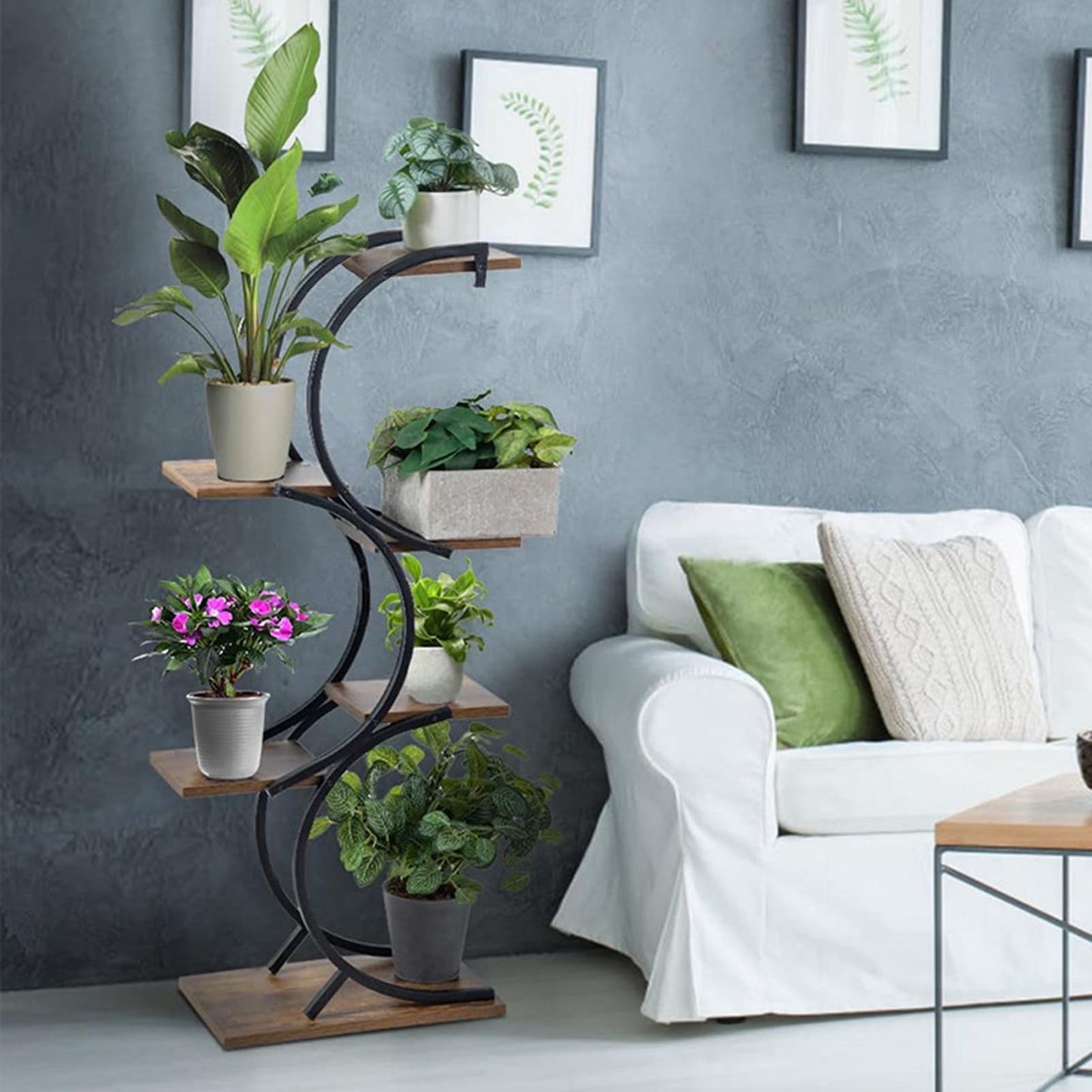 gibxiyza Plant Stand Plant Shelf Indoor Outdoor Metal 4 Tier 5 Potted Multiple Flower Pot Holder ShelfPlanter Display Shelving Unit for Patio Garden Corner Balcony Living Room Black Coffee