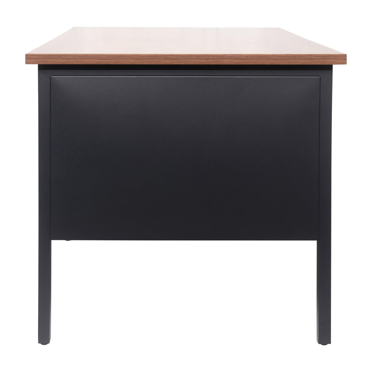 Flash Furniture Cambridge Right Side Single Pedestal Desk with 3 Locking Drawers, Commercial Grade Teacher's or Office Desk, 30x48, Metal Frame, Walnut/Black