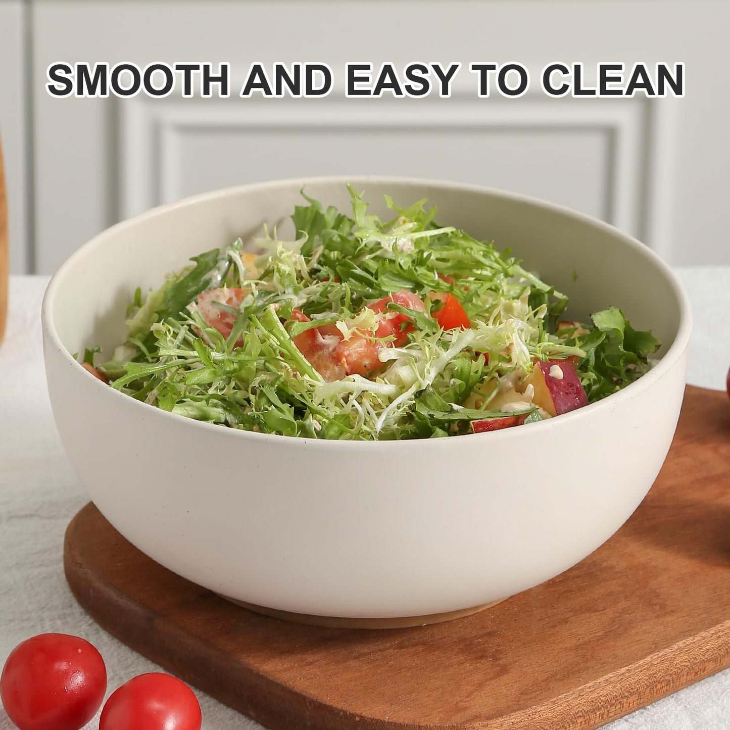 KGCCIZI Ceramic Large Salad Bowls with Garlic Grater Function. White 60 OZ Salad Serving Bowl. Deep Bowl fit for Soup, Cereal, Ramen, Pasta, Salad.