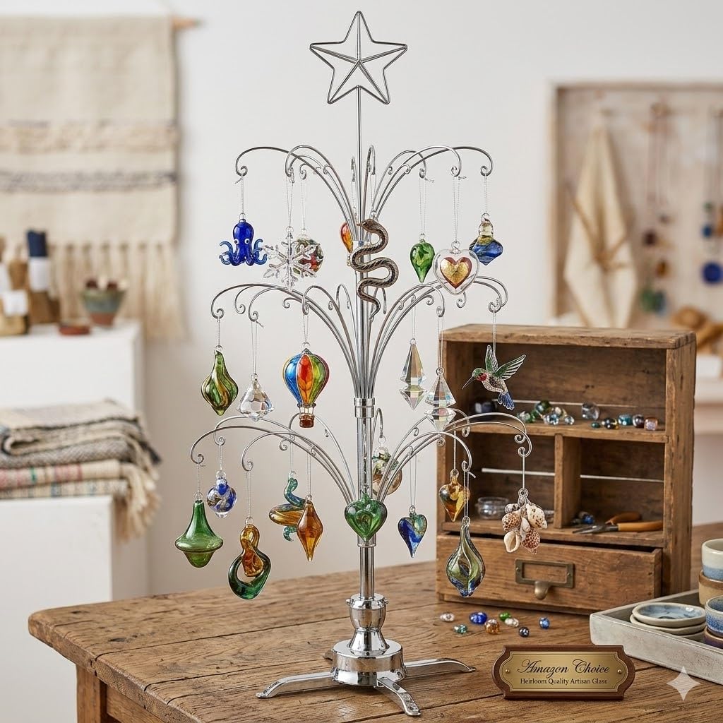 HOHIYA 47" Rotating Ornament Display Tree with 60 Hooks Heavy Duty Metal Christmas Ornament Stand Silver Rotating Display Rack for Glass Ornaments Holiday Decor Craft Show & Year Round Display
