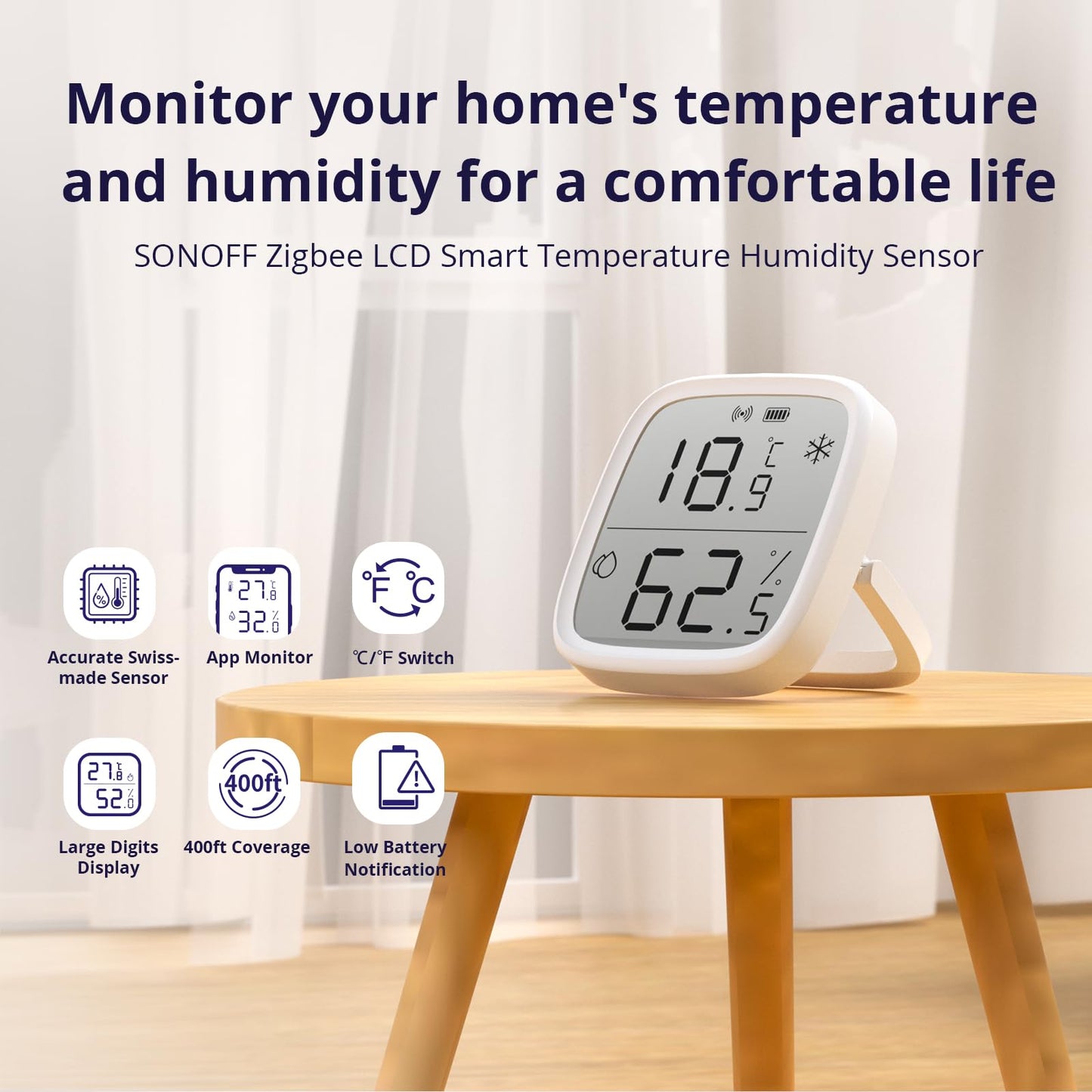 2 Pack SONOFF SNZB-02D Zigbee LCD Smart Temperature Humidity Sensor,for Remote Monitoring and Home Automation, Wireless Thermometer Hygrometer, Works with Alexa/Google Home, Battery Is Included